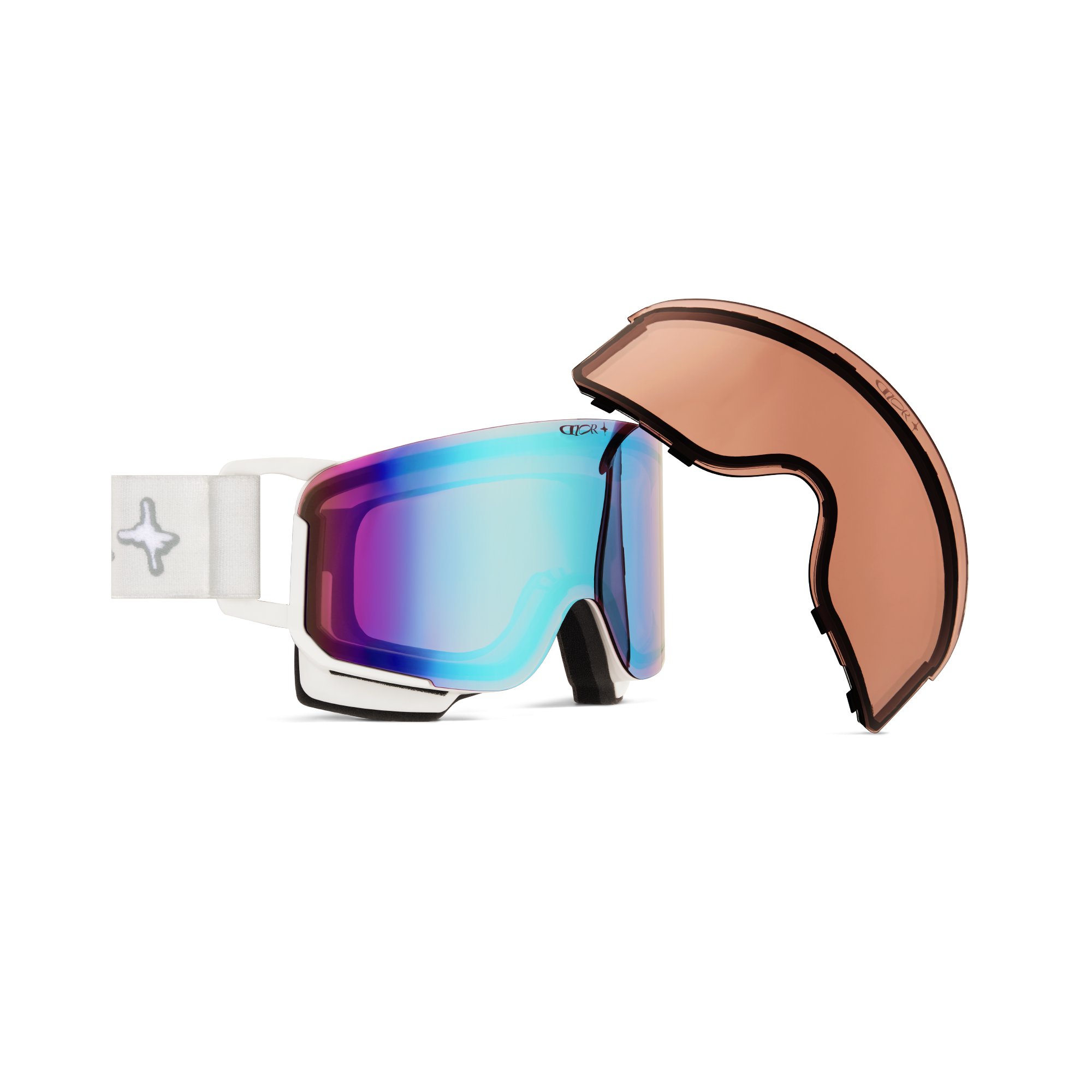 Masque de ski DIOR AND LEWIS HAMILTON Regular Fit Blanc avec lentille miroir bleu et signature DIOR AND LEWIS HAMILTON DIOR