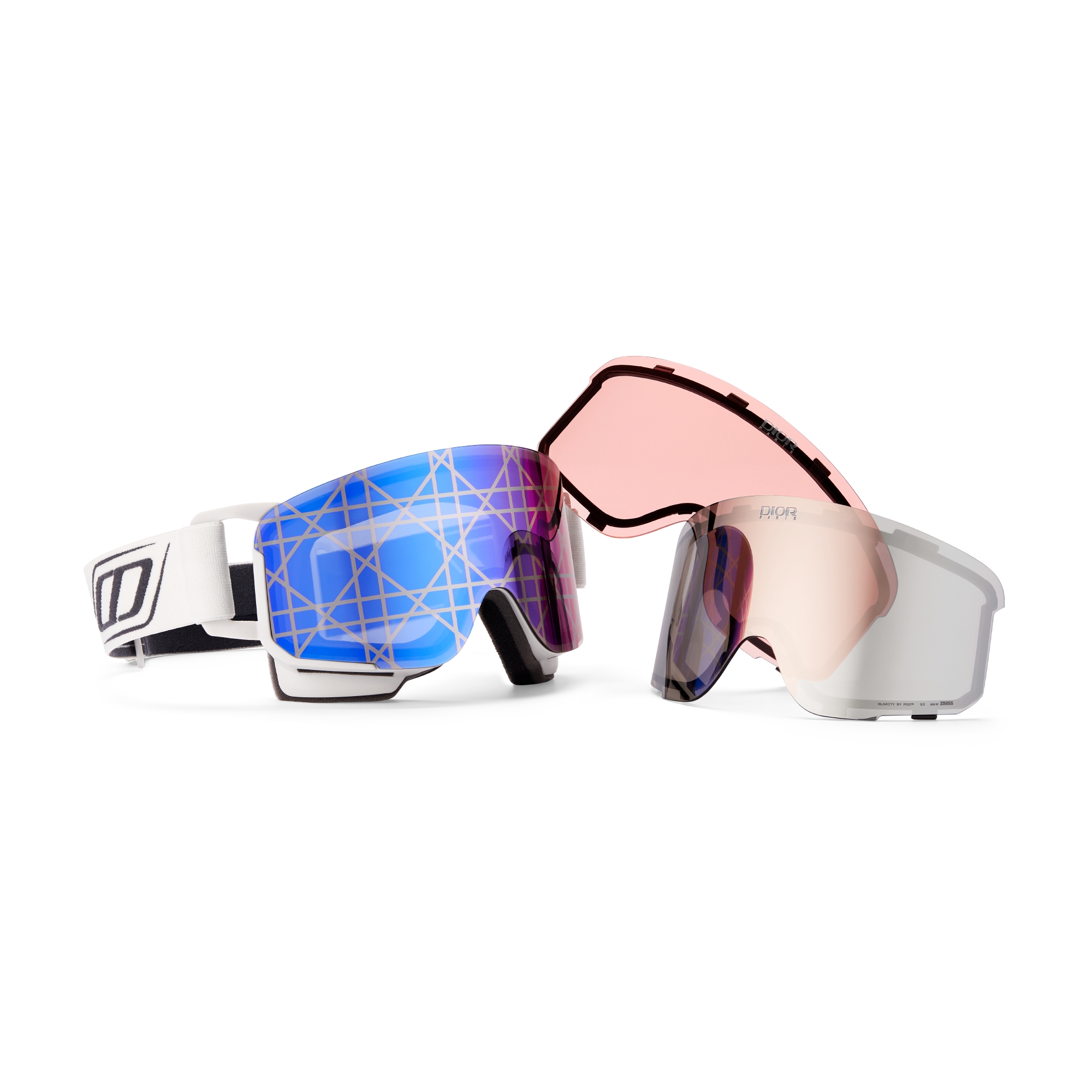 DIOR AND POC Ski Goggles - Short Fit Ecru with Blue Cannage Mirrored Lens and CD Signature E13