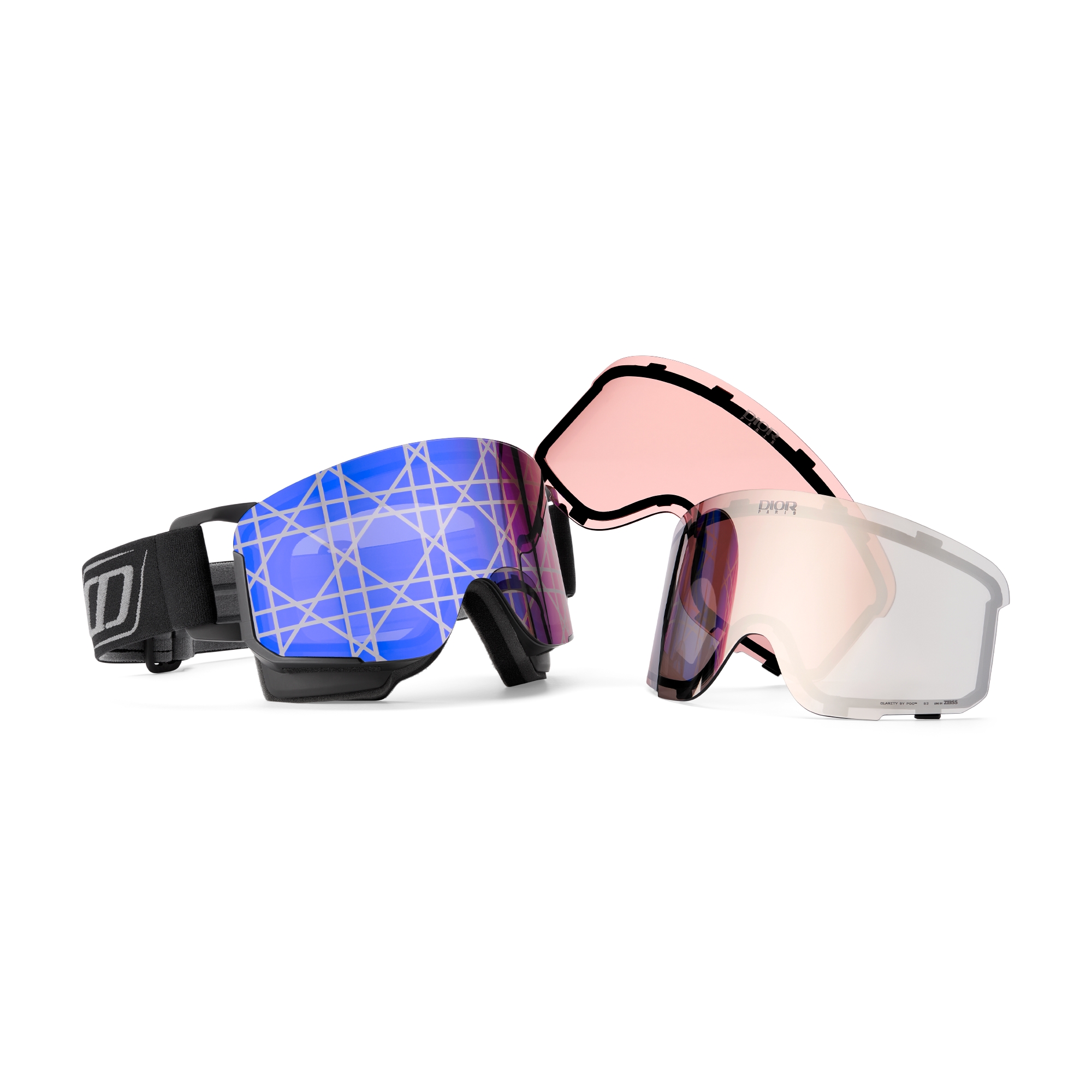 DIOR AND POC Ski Goggles - Short Fit Black with Blue Cannage Mirrored Lens and CD Signature E13