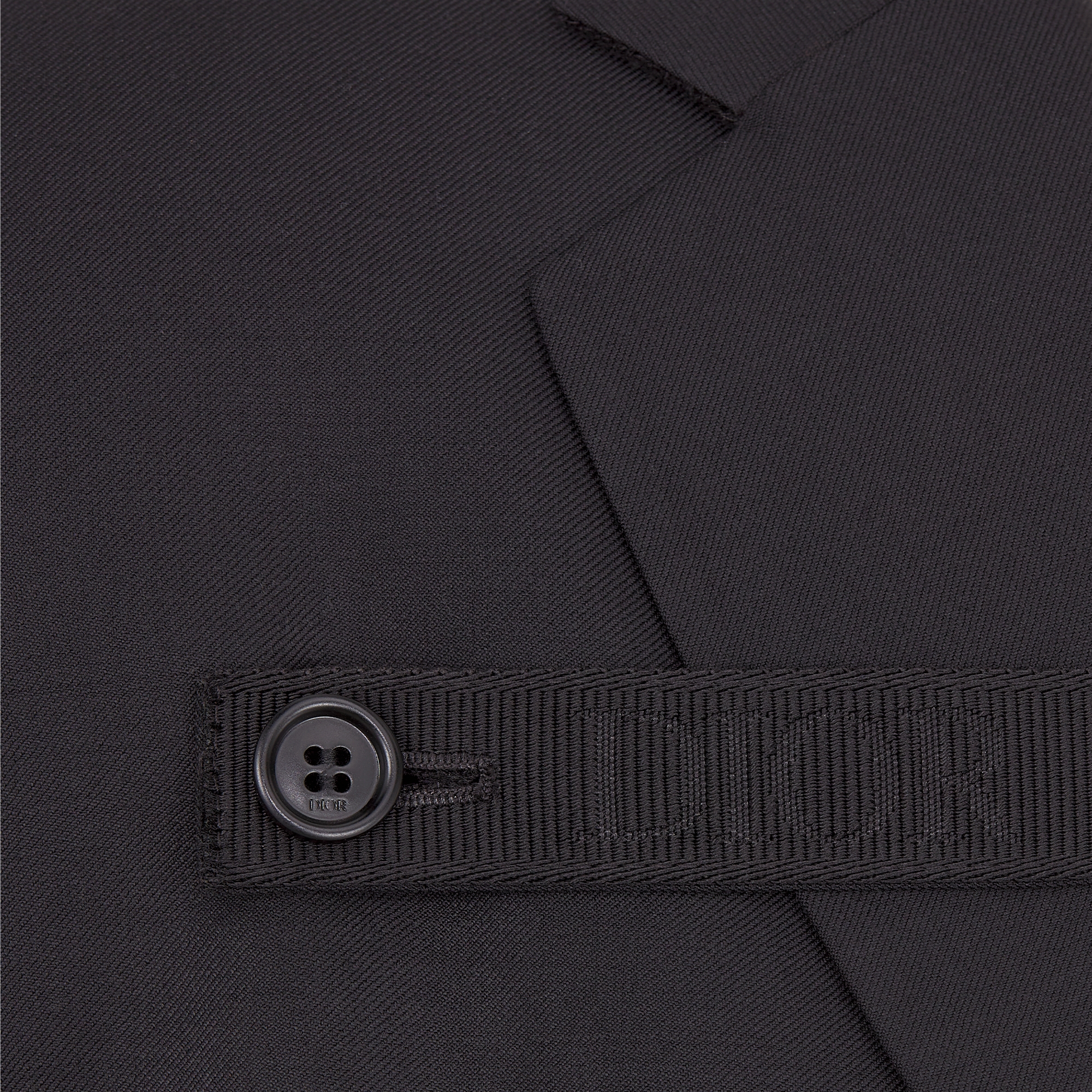 Jacket with Buttoned Strap Black Virgin Wool Twill E09