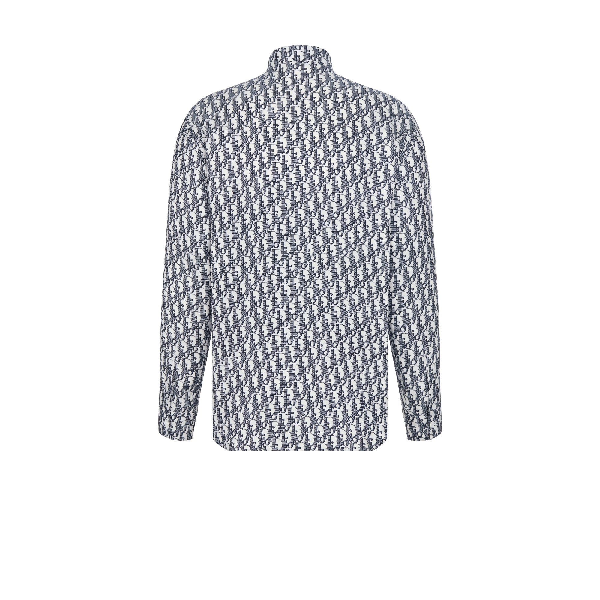 Shirt met Dior Oblique-motief Witte en blauwe zijden keperstof E08