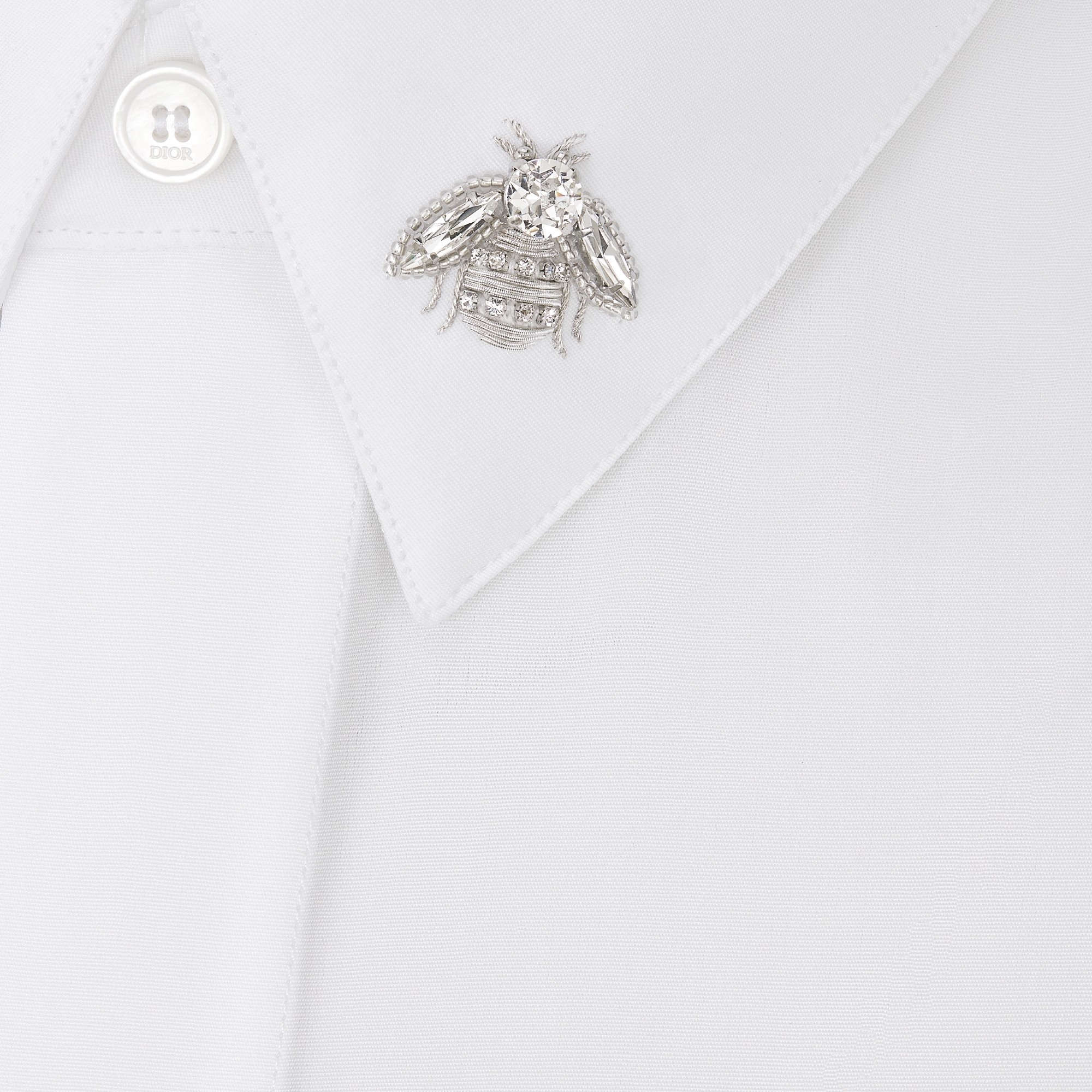 Shirt with Embroidered Bee Jewel White Cotton Poplin E09