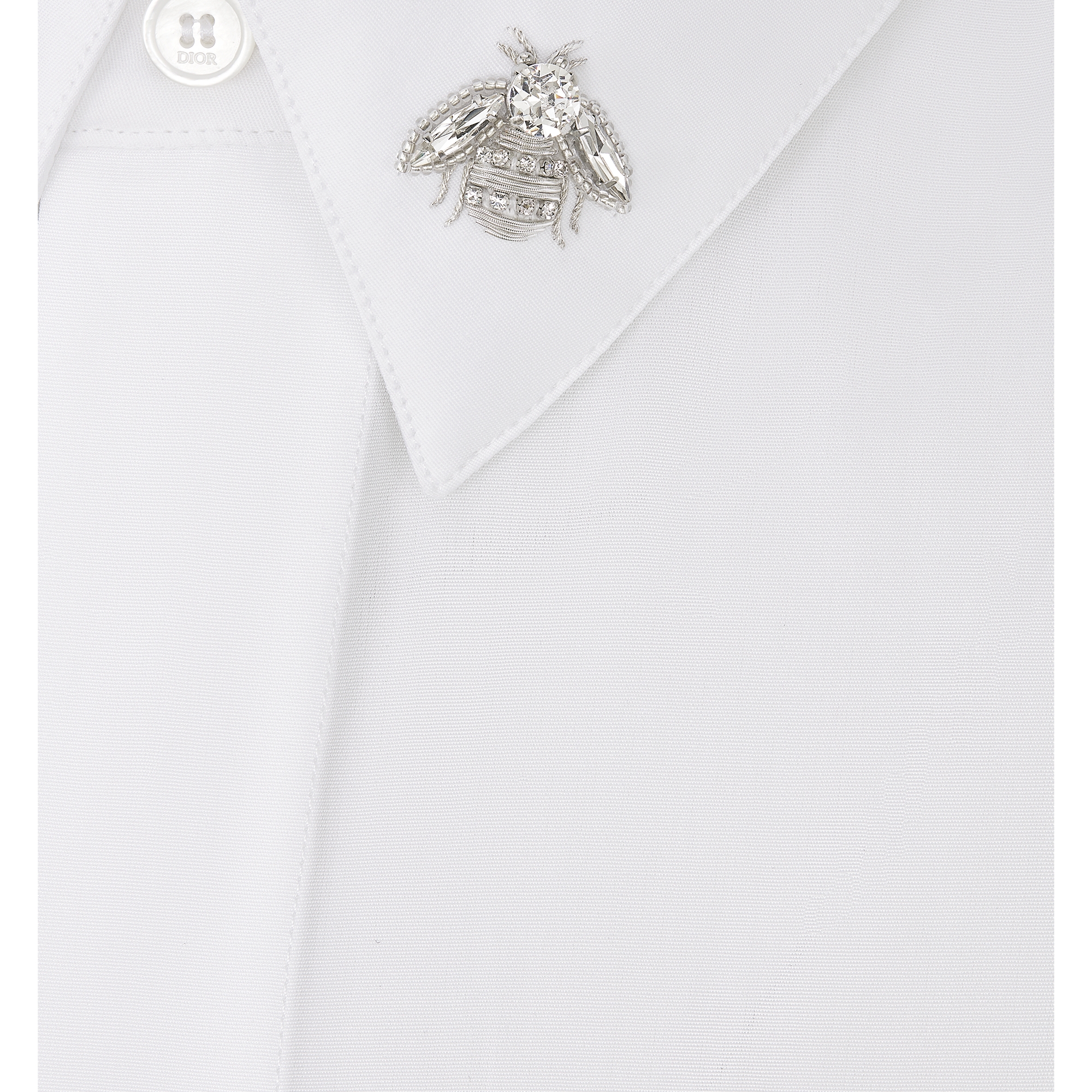 Shirt with Embroidered Bee Jewel White Cotton Poplin E09