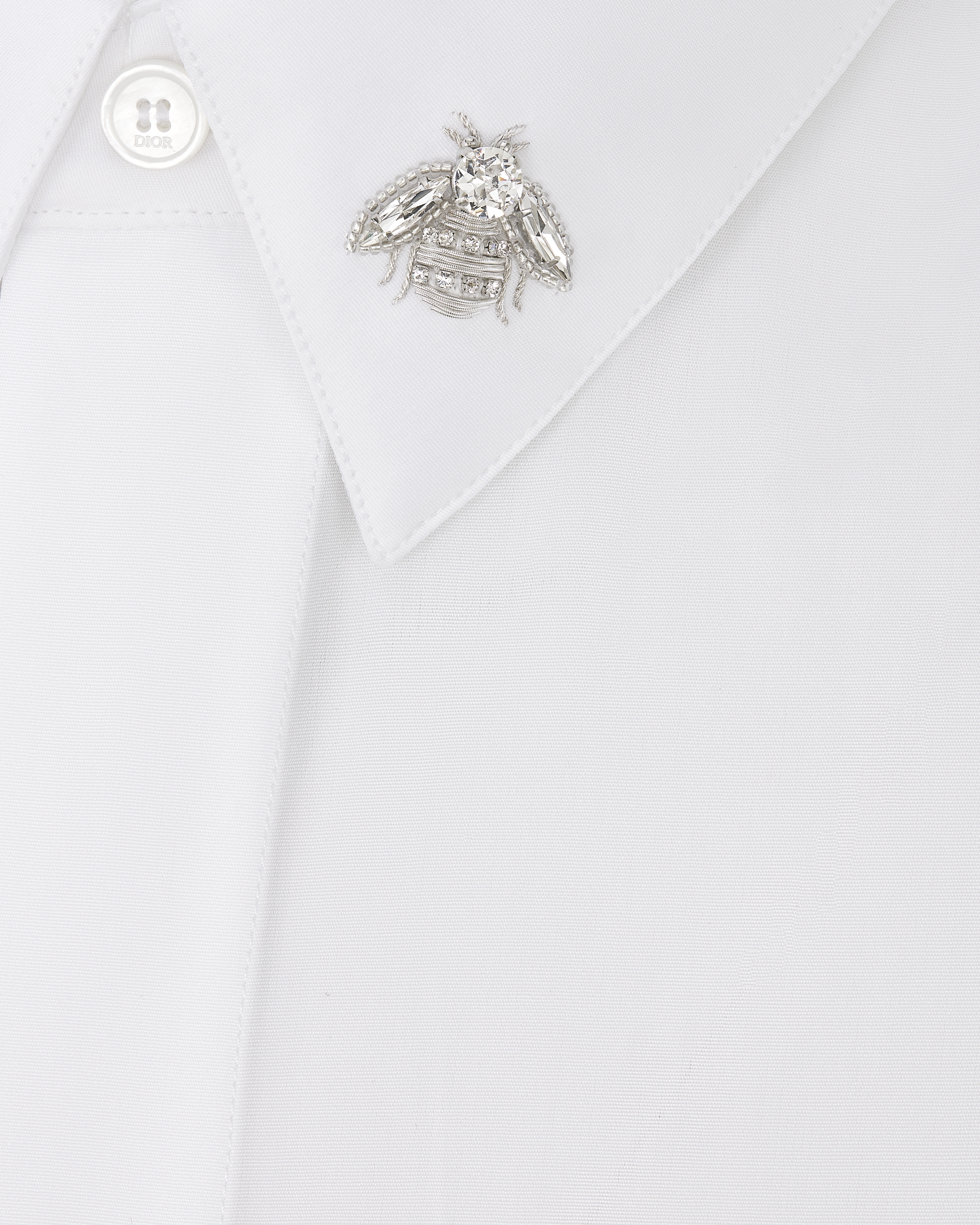 Shirt with Embroidered Bee Jewel White Cotton Poplin E09