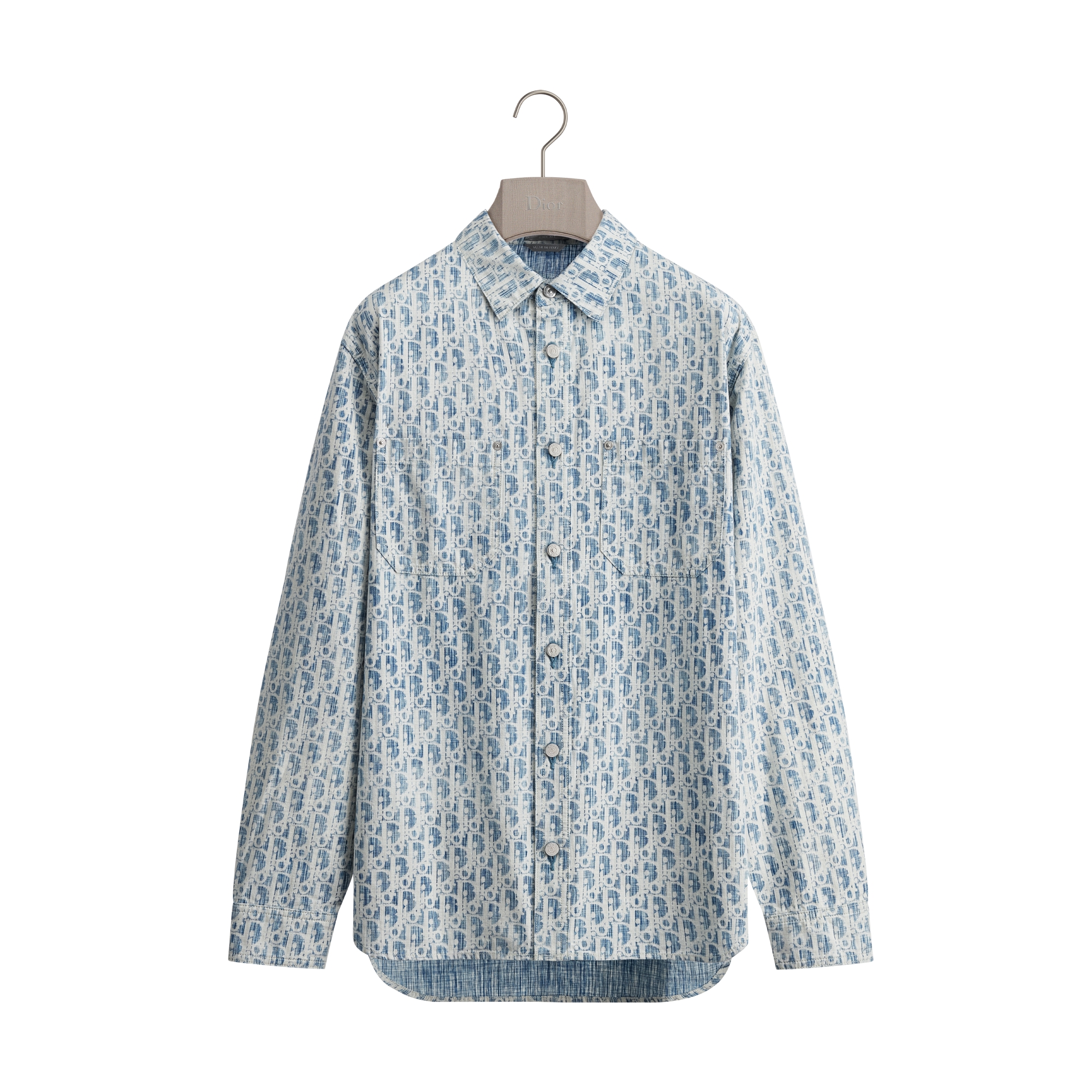 Overshirt Blue and White Dior Oblique Kasuri Cotton Denim E01