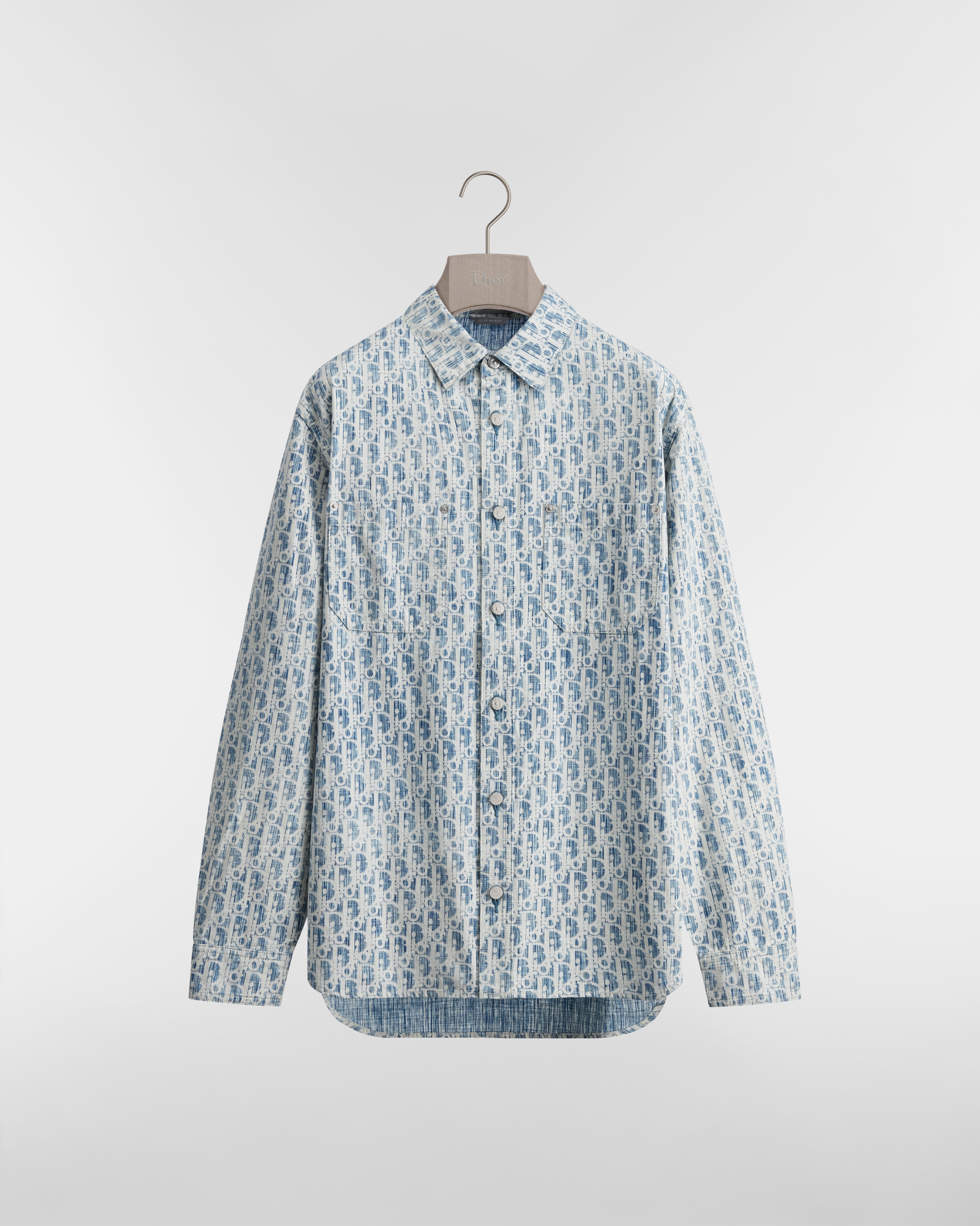 Hemdjacke Dior Oblique Kasuri Baumwolldenim in Blau und Weiß E01