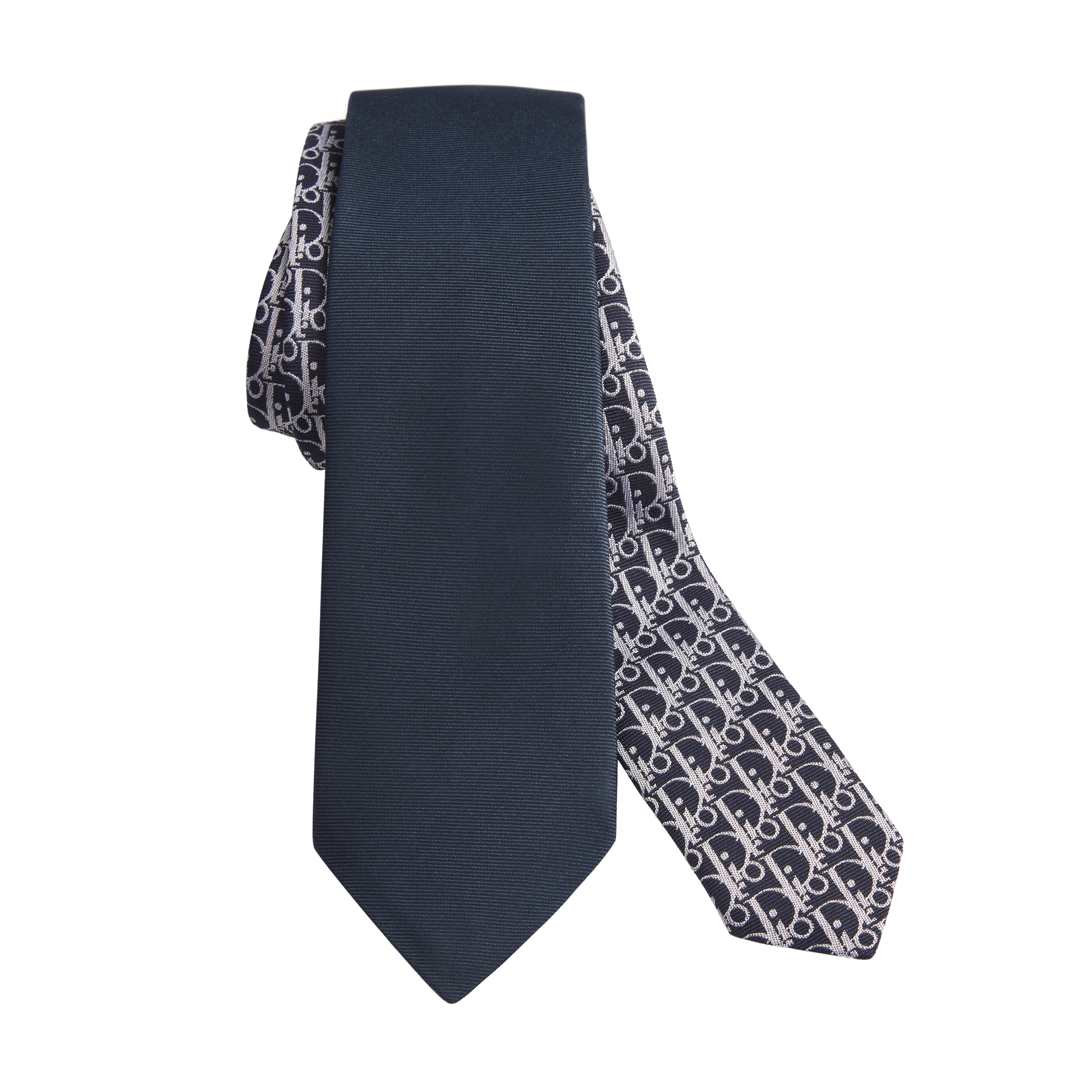 Striped Dior Oblique Tie Navy Blue, Gray and White Silk E10