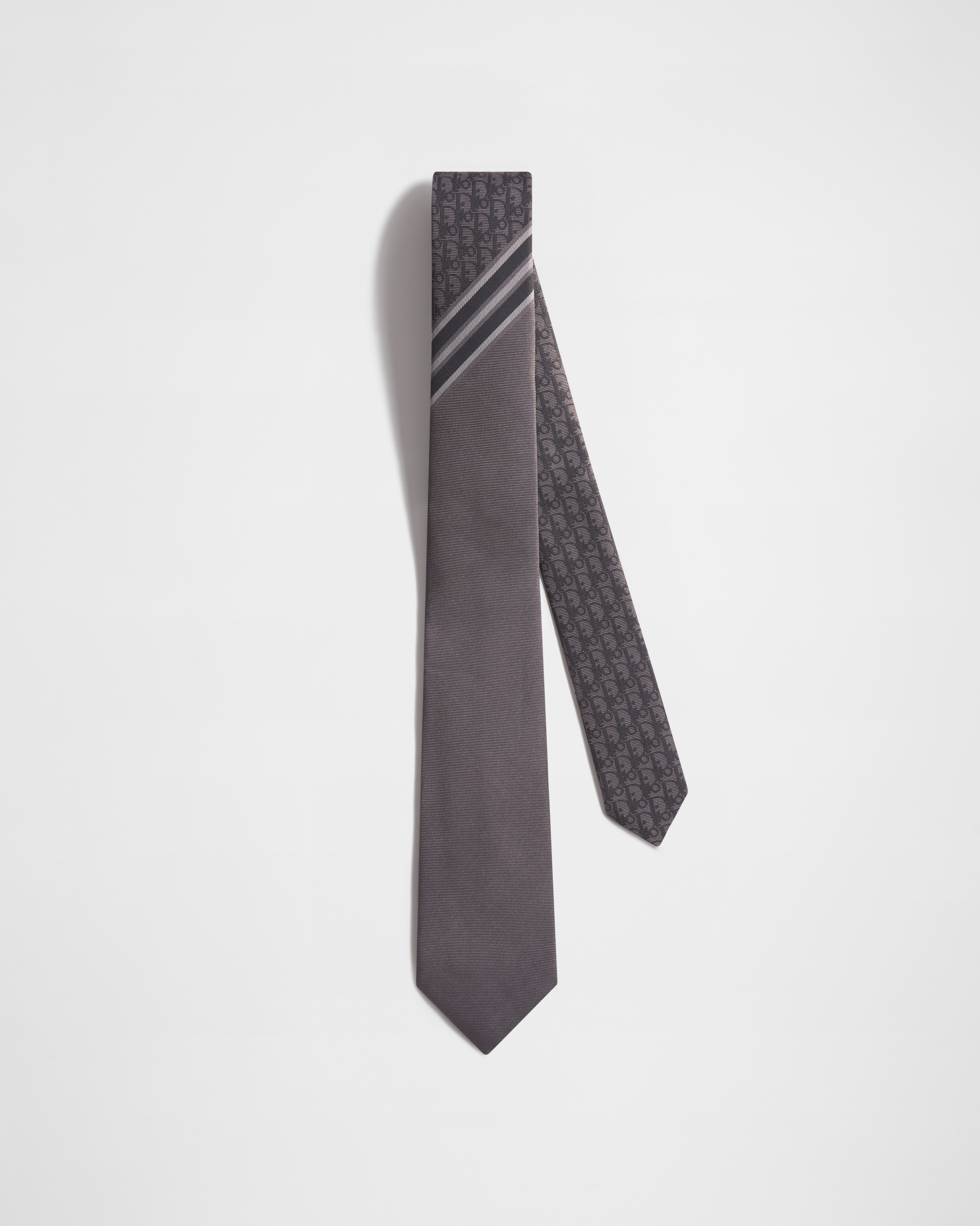 Cravate Dior Oblique à rayures Soie grise et blanche E01