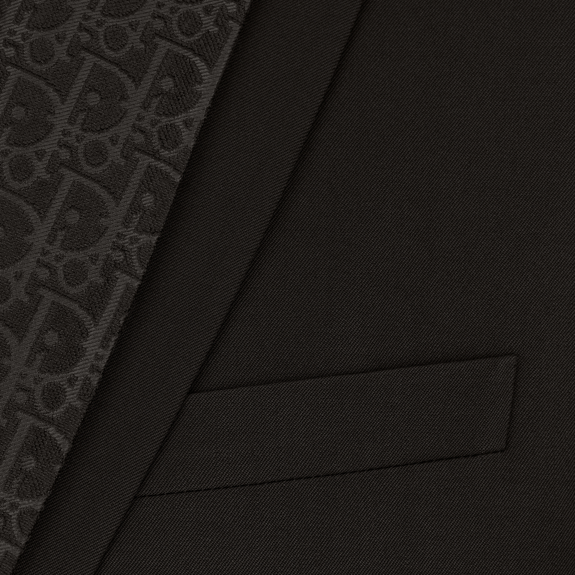 Colbert met asymmetrische sjaalkraag en Dior Oblique-motief Zwarte scheerwollen keperstof E09