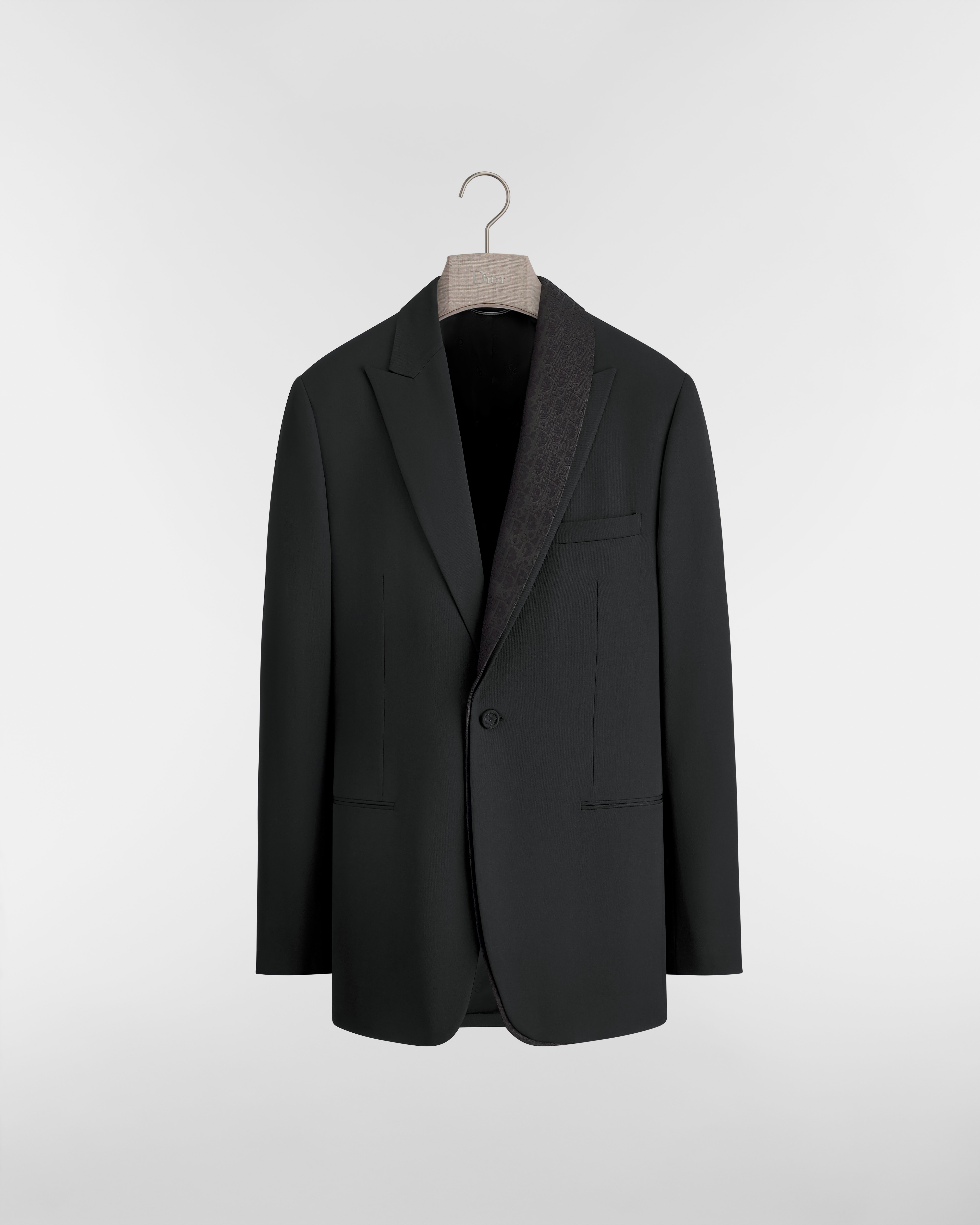 Giacca asimmetrica Dior Oblique con colletto sciallato Twill di lana vergine nero E01