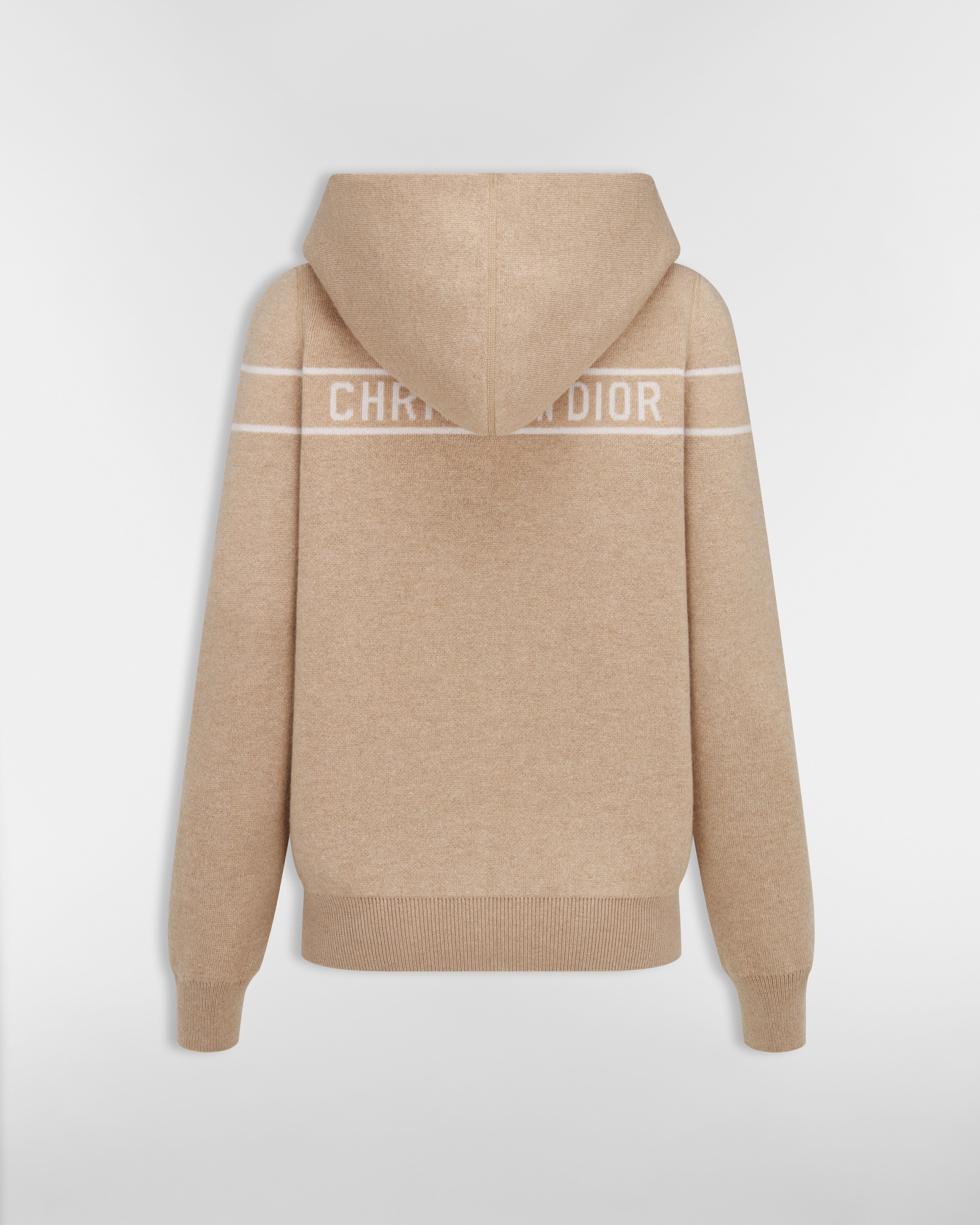 Reversible Zipped Cardigan with Hood Beige Cashmere-Blend Knit with Dior Oblique Motif E08
