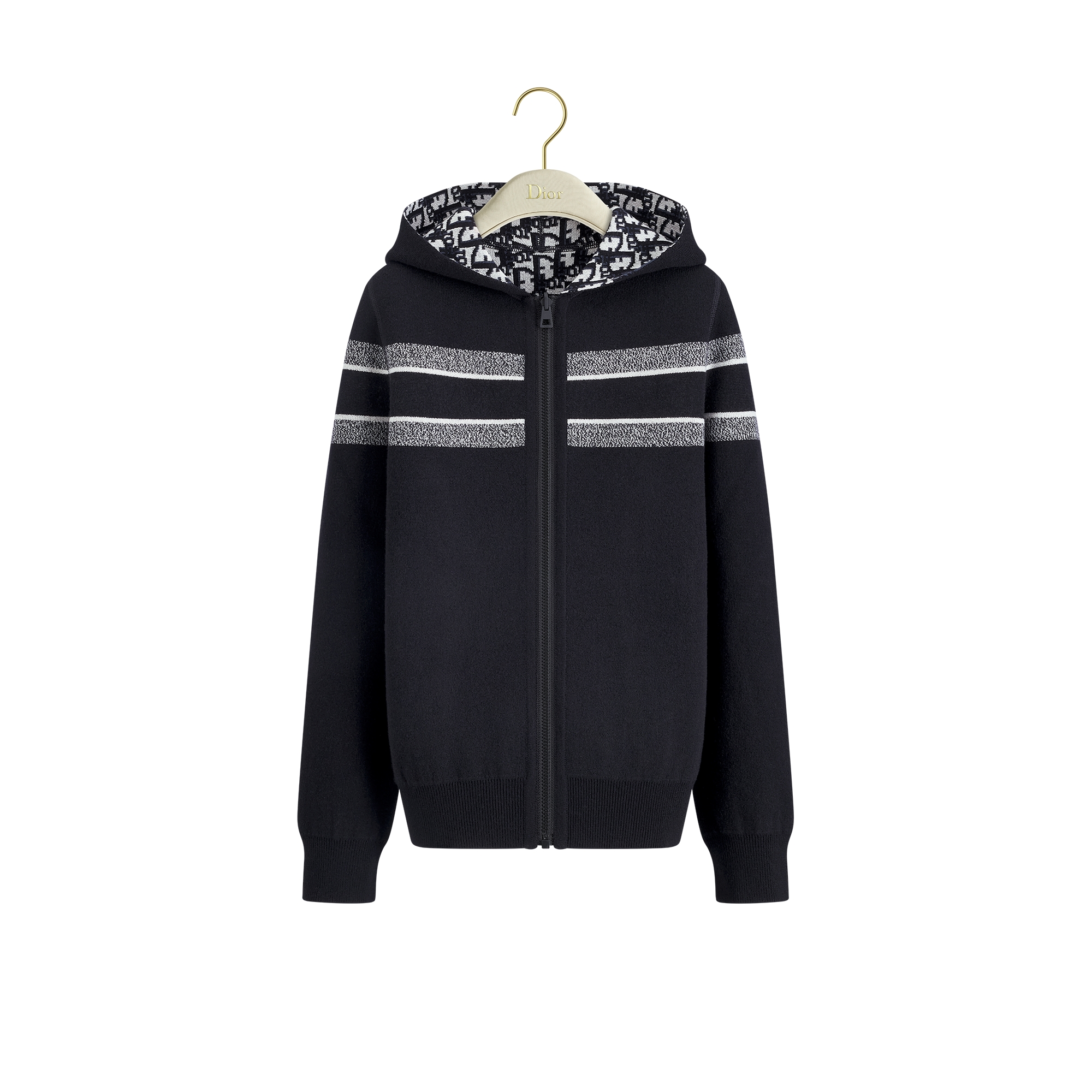 Reversible Zipped Cardigan with Hood Blue Cashmere-Blend Knit with Dior Oblique Motif E01