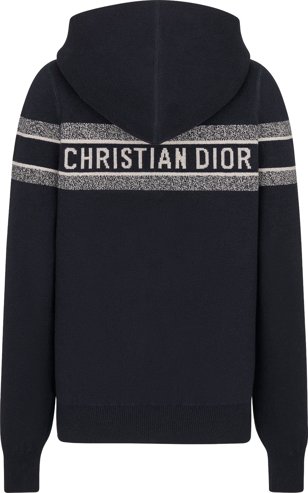 Reversible Zipped Cardigan with Hood Back view Blue Cashmere-Blend Knit with Dior Oblique Motif