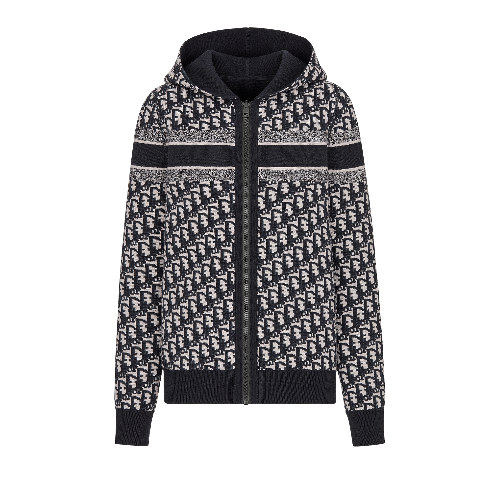 Cardigã reversível com zíper e capuz Malha com mescla de cashmere azul com motivo Dior Oblique E10