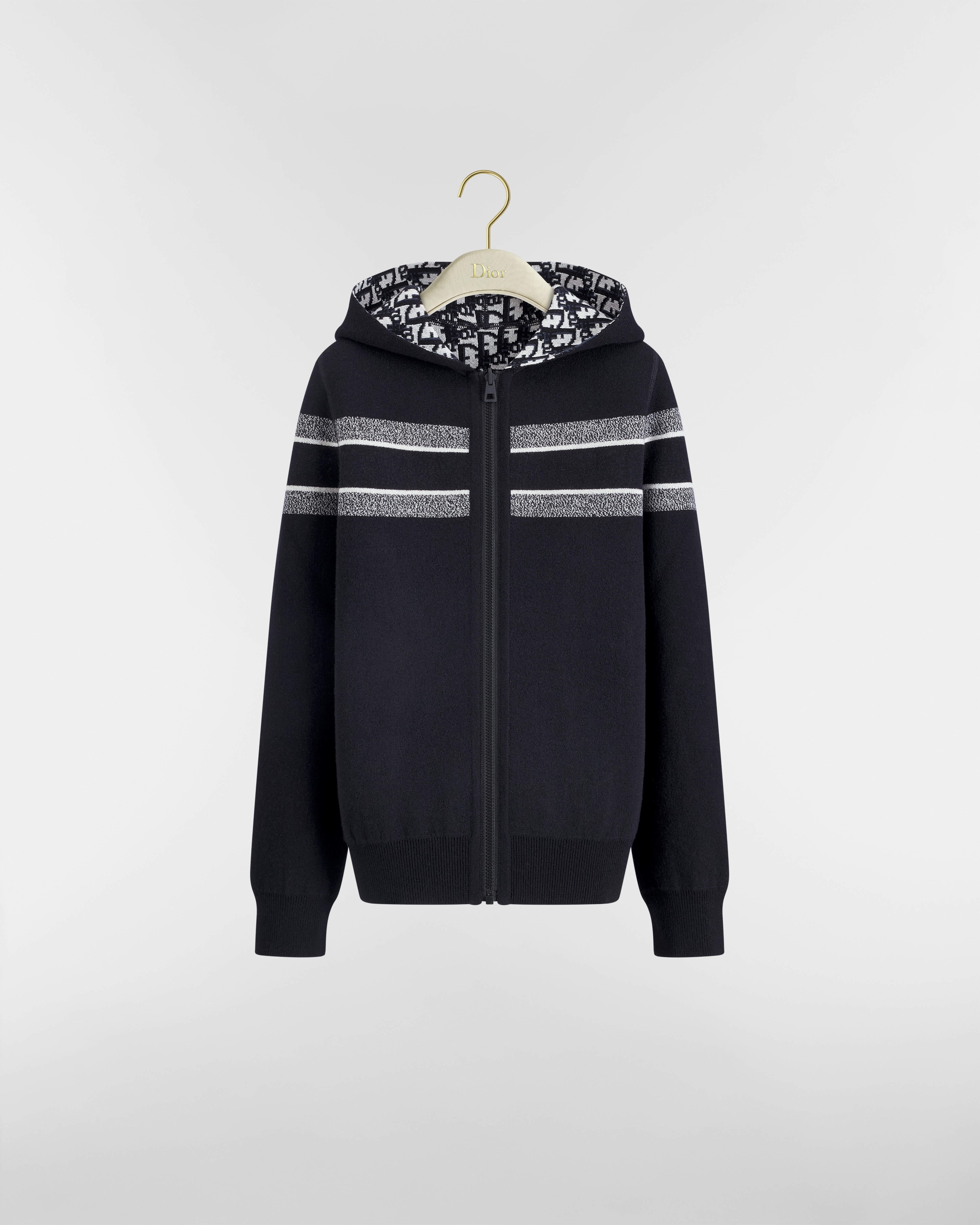 Reversible Zipped Cardigan with Hood Blue Cashmere-Blend Knit with Dior Oblique Motif E01