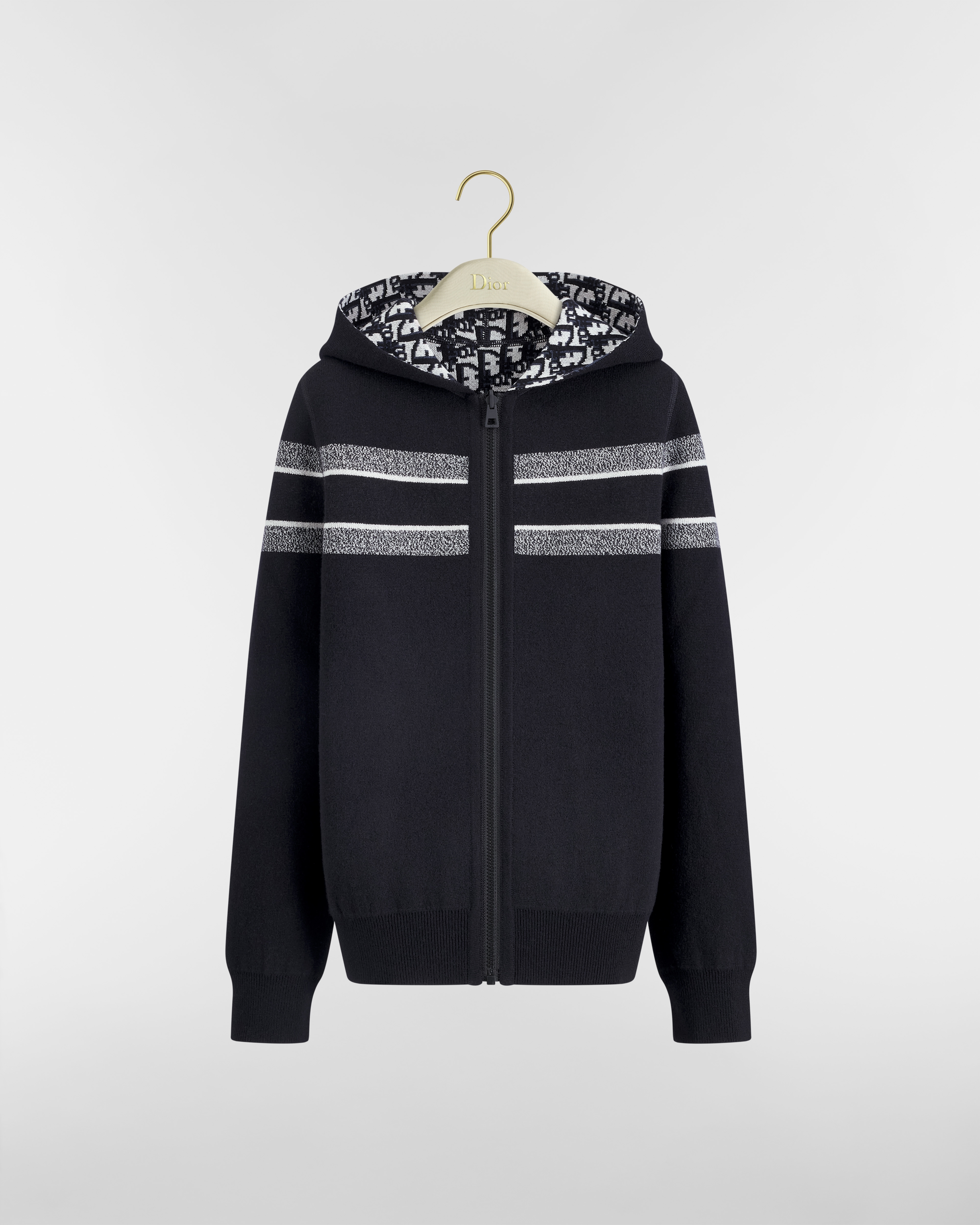 Dubbelzijdig vest met rits en capuchon Blauwe gebreide kasjmierblend met Dior Oblique-motief E01