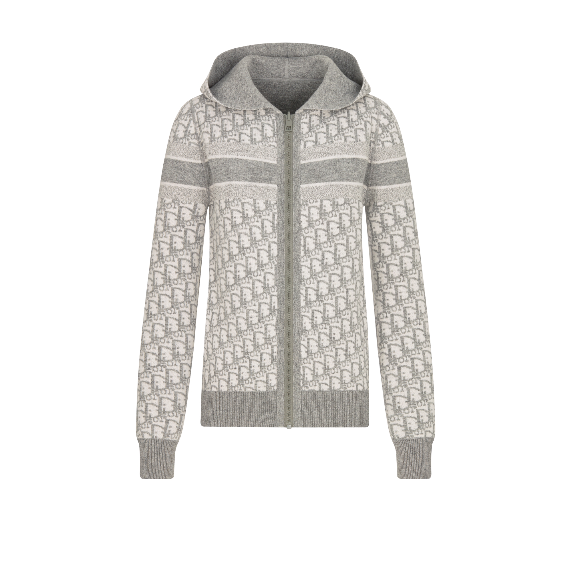 Wendbarer Cardigan mit Reißverschluss und Kapuze Strick aus Kaschmirmischung in Grau mit Dior Oblique Motiv E10