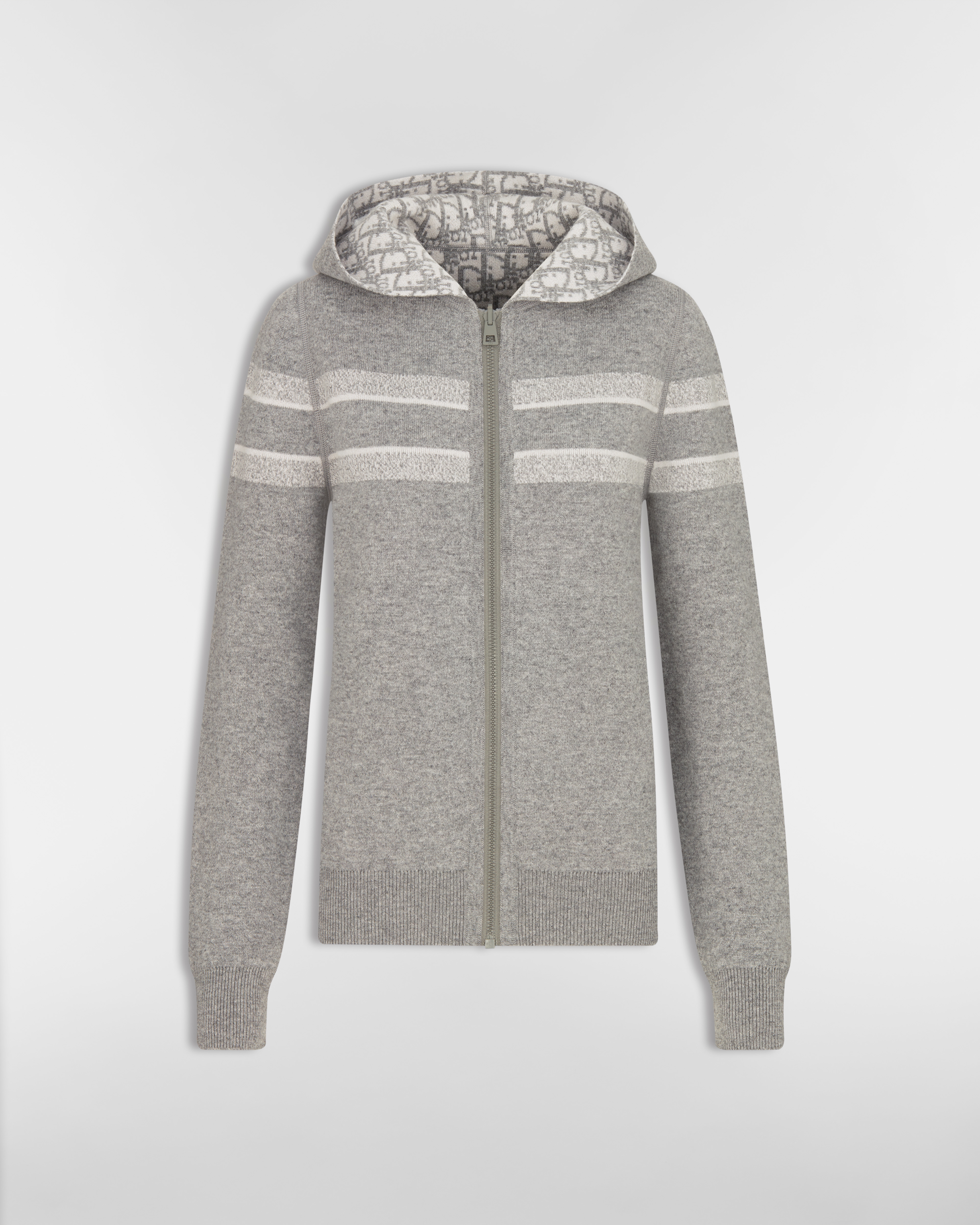 Cardigan reversibile con cappuccio e cerniera Maglia di misto cachemire grigia con motivo Dior Oblique E01