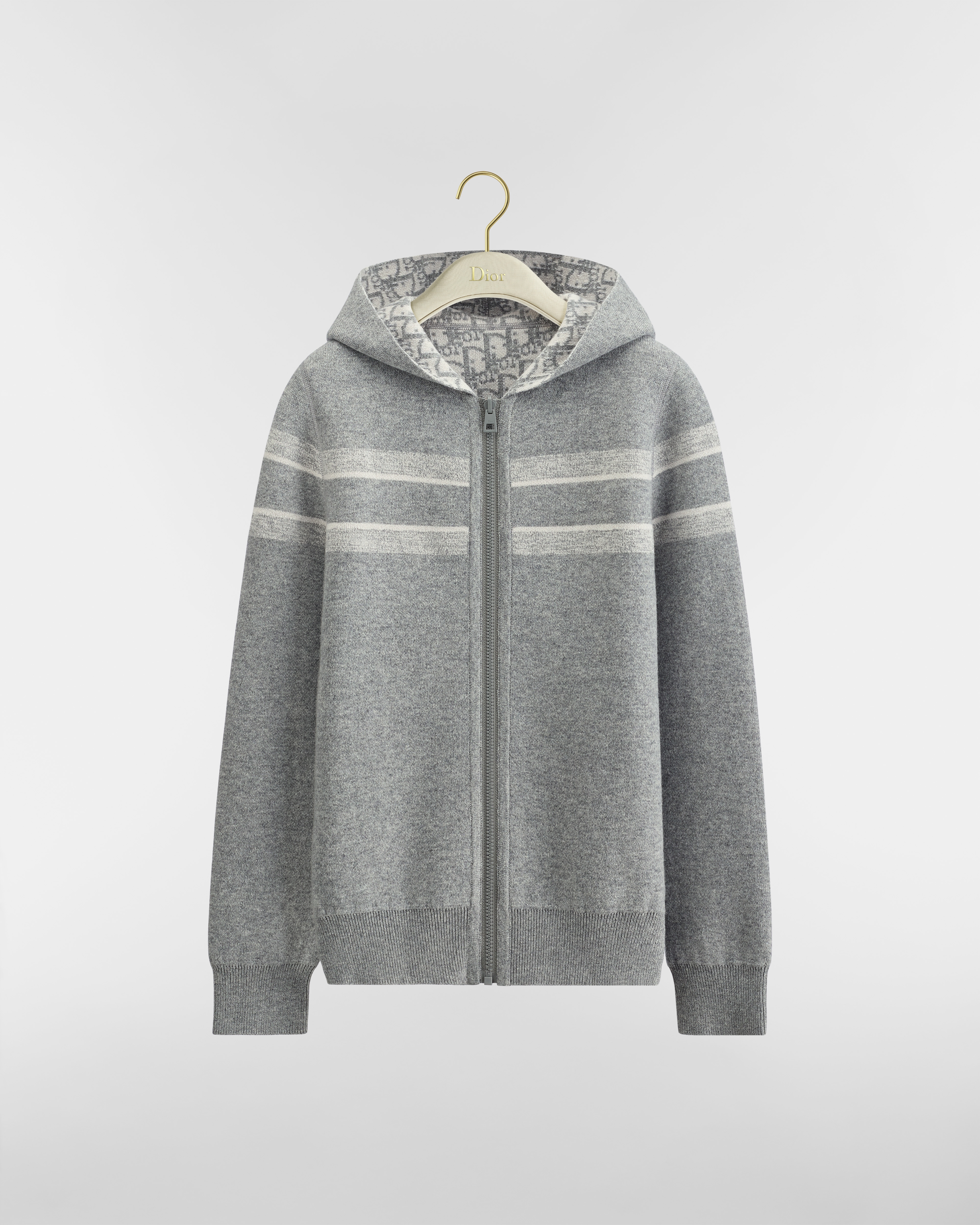 Cardigan réversible zippé à capuche Maille de cachemire mélangé à motif Dior Oblique gris E01