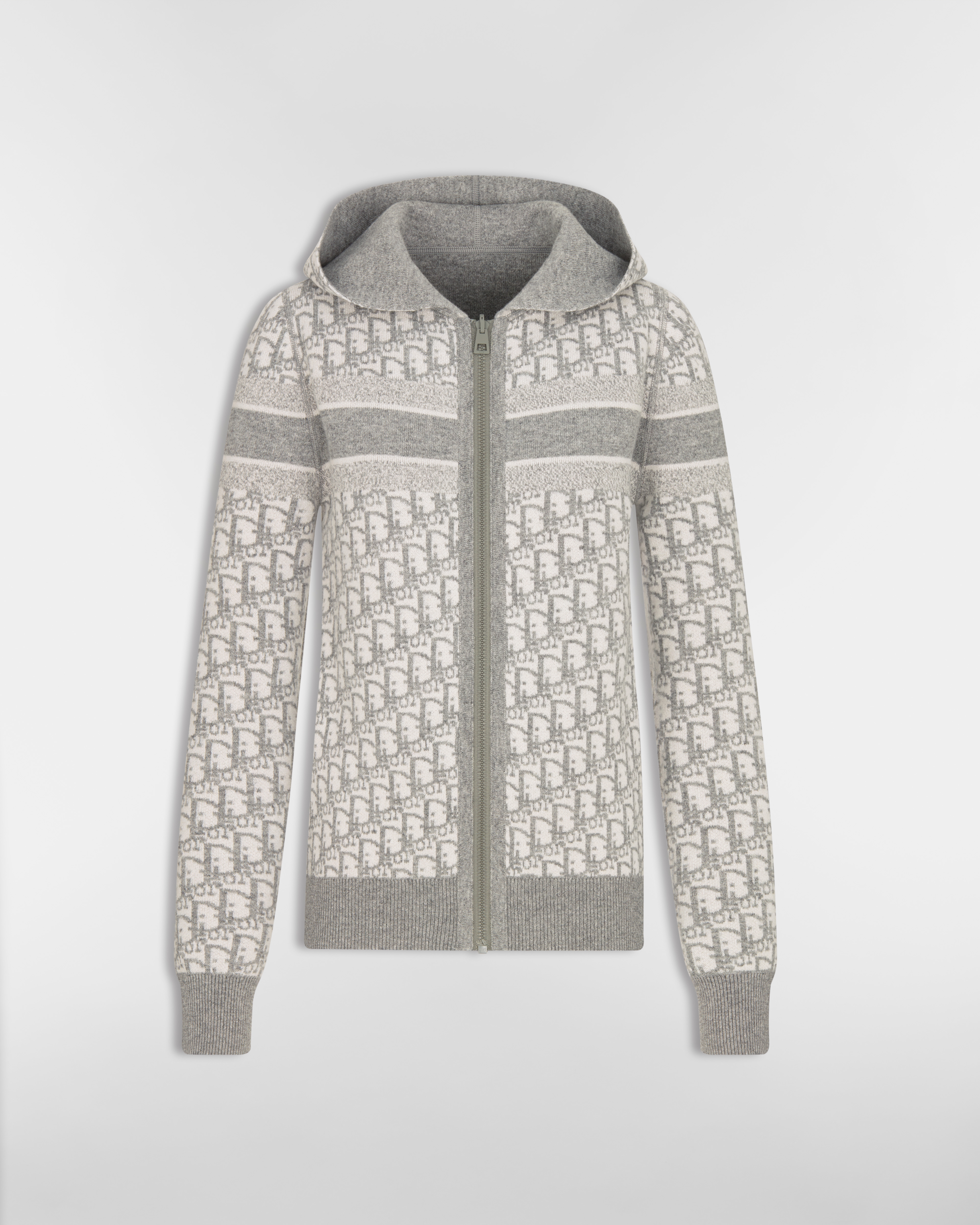 Wendbarer Cardigan mit Reißverschluss und Kapuze Strick aus Kaschmirmischung in Grau mit Dior Oblique Motiv E10