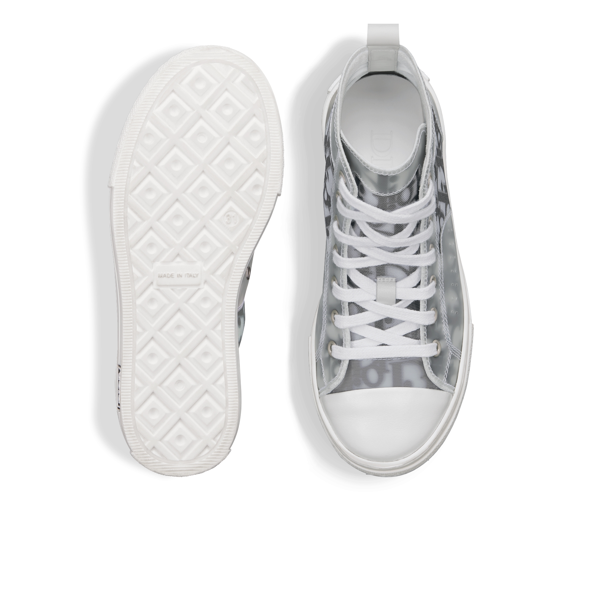 حذاء سنيكرز B23 League بتصميم مرتفع للأطفال قماش كانفاس تقنيّ بنمط ديور أوبليك باللونين الأبيض والأسود E10