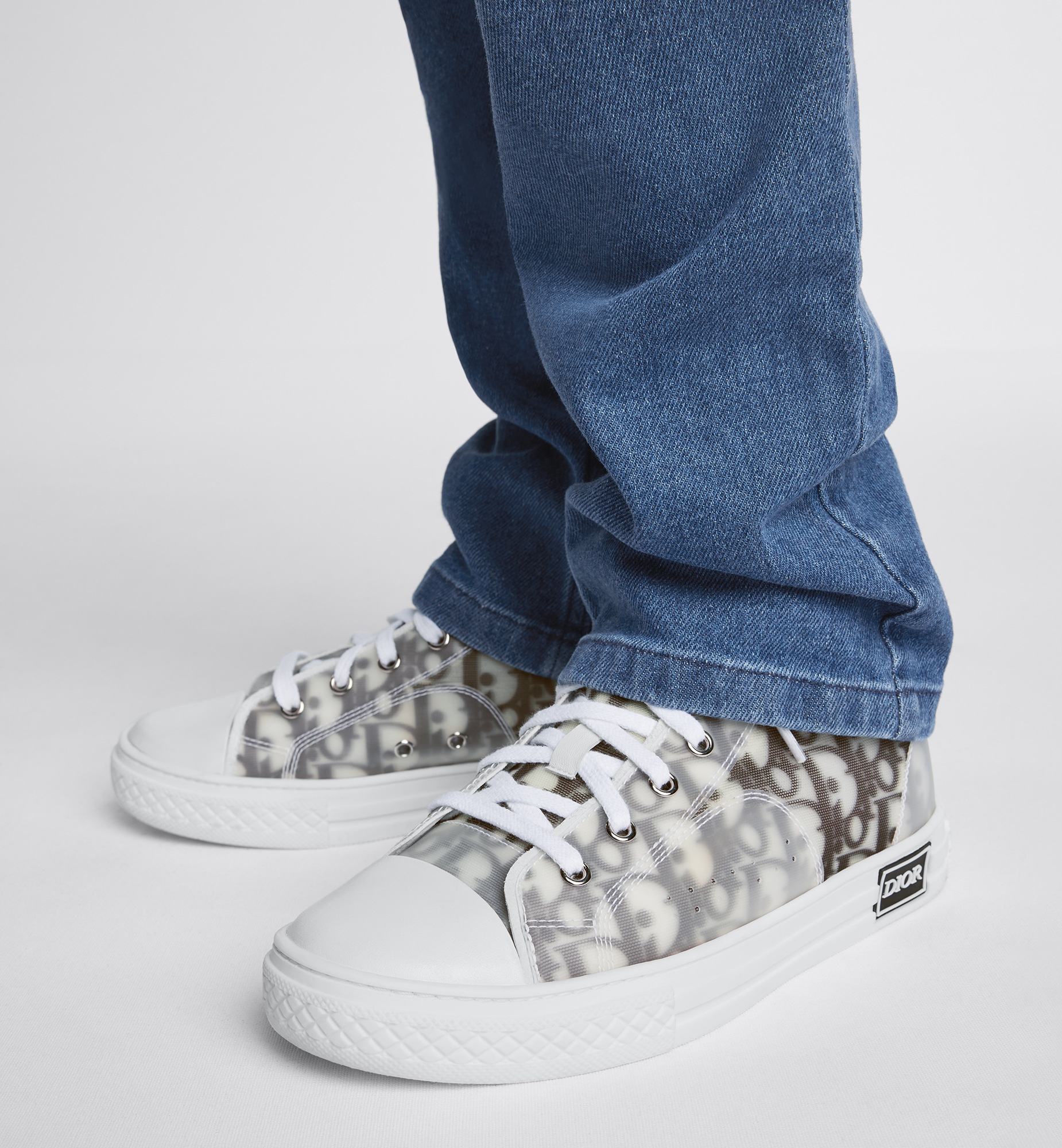 حذاء سنيكرز B23 League بتصميم مرتفع للأطفال قماش كانفاس تقنيّ بنمط ديور أوبليك باللونين الأبيض والأسود E11