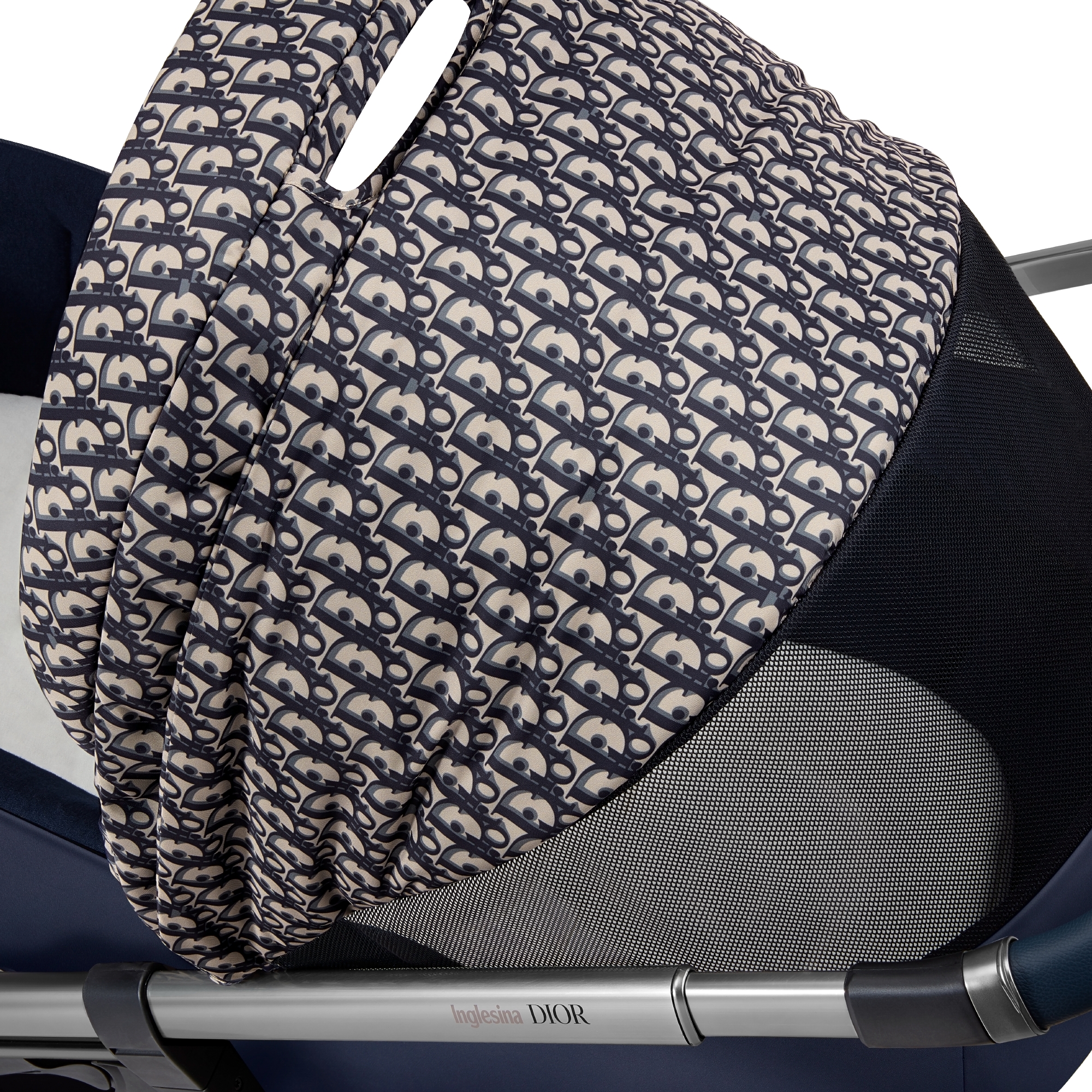 Bassinet and Stroller Combo Blue and Beige Dior Oblique Water-Repellent Technical Fabric E05