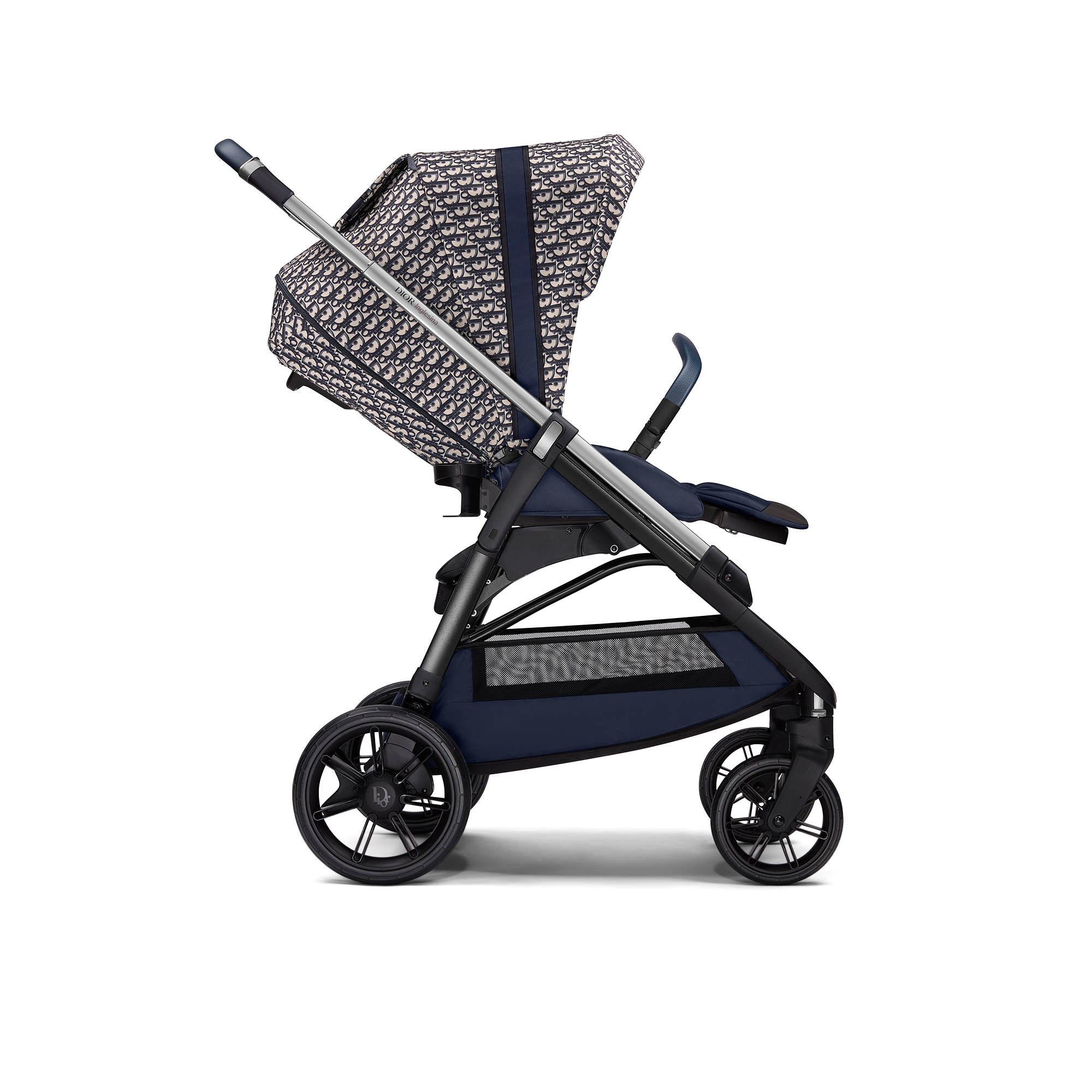 Bassinet and Stroller Combo Blue and Beige Dior Oblique Water-Repellent Technical Fabric E09