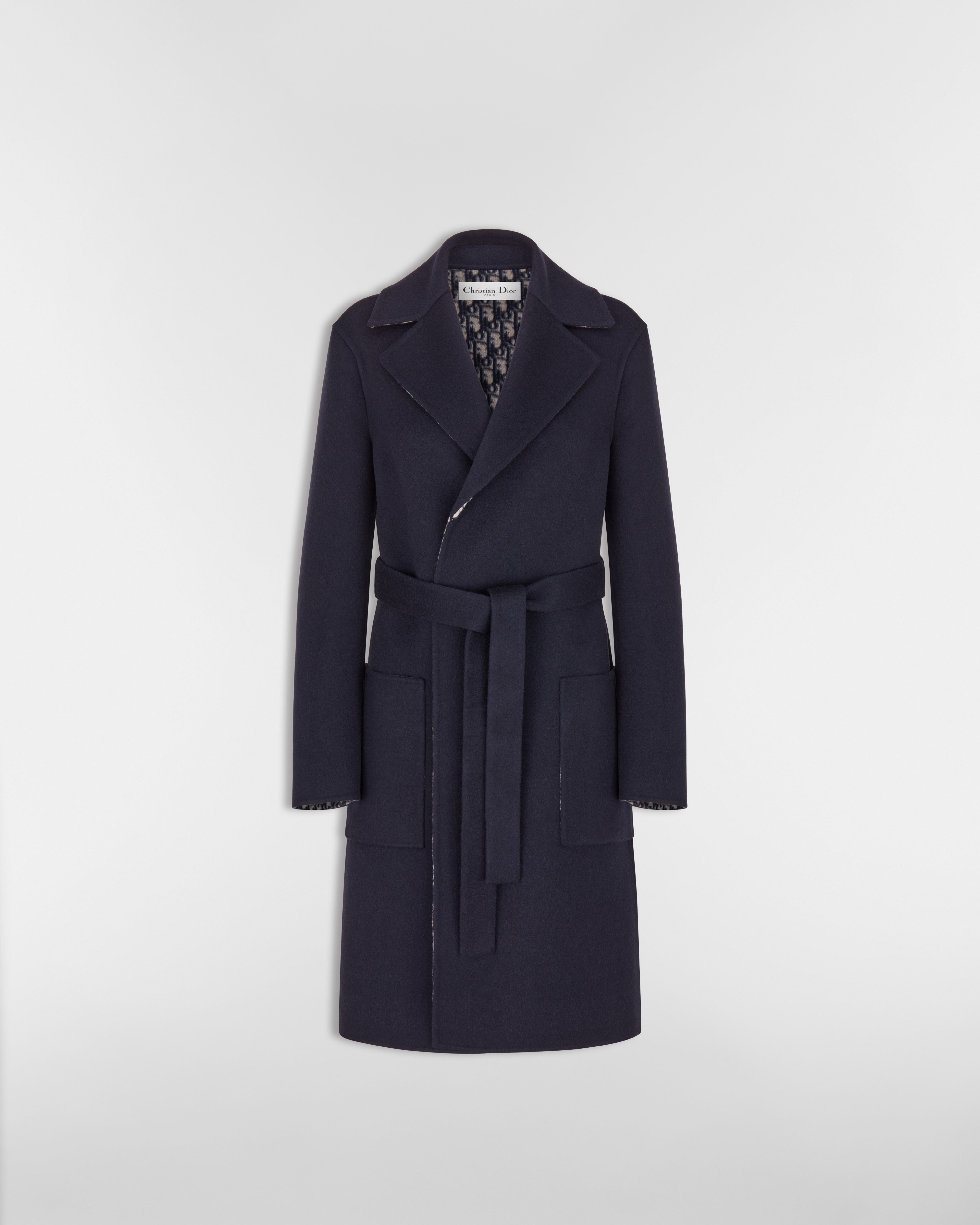 Coat with Belt Blue Double-Sided Virgin Wool E01