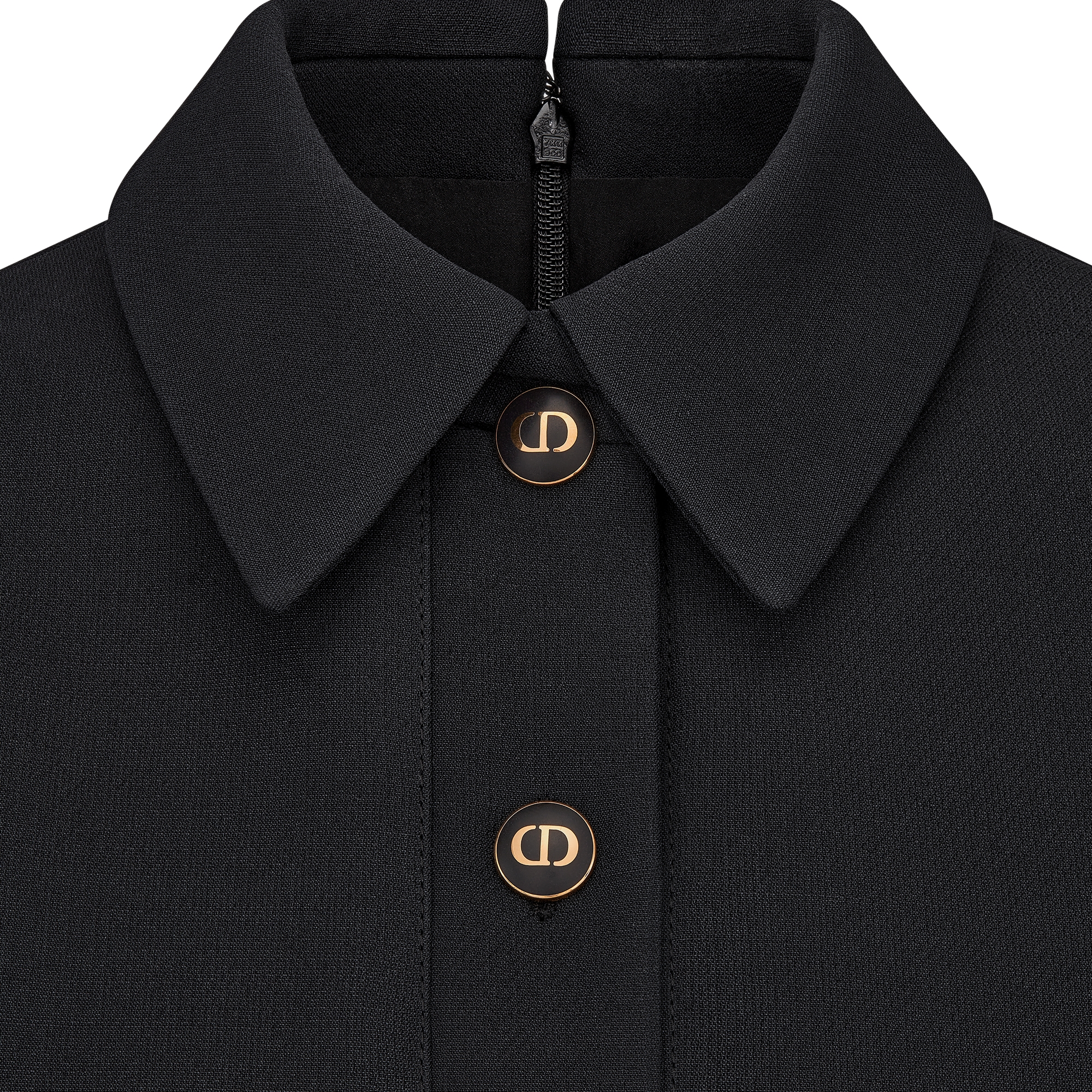 Fitted Dress with CD Buttons Black Wool and Silk E09