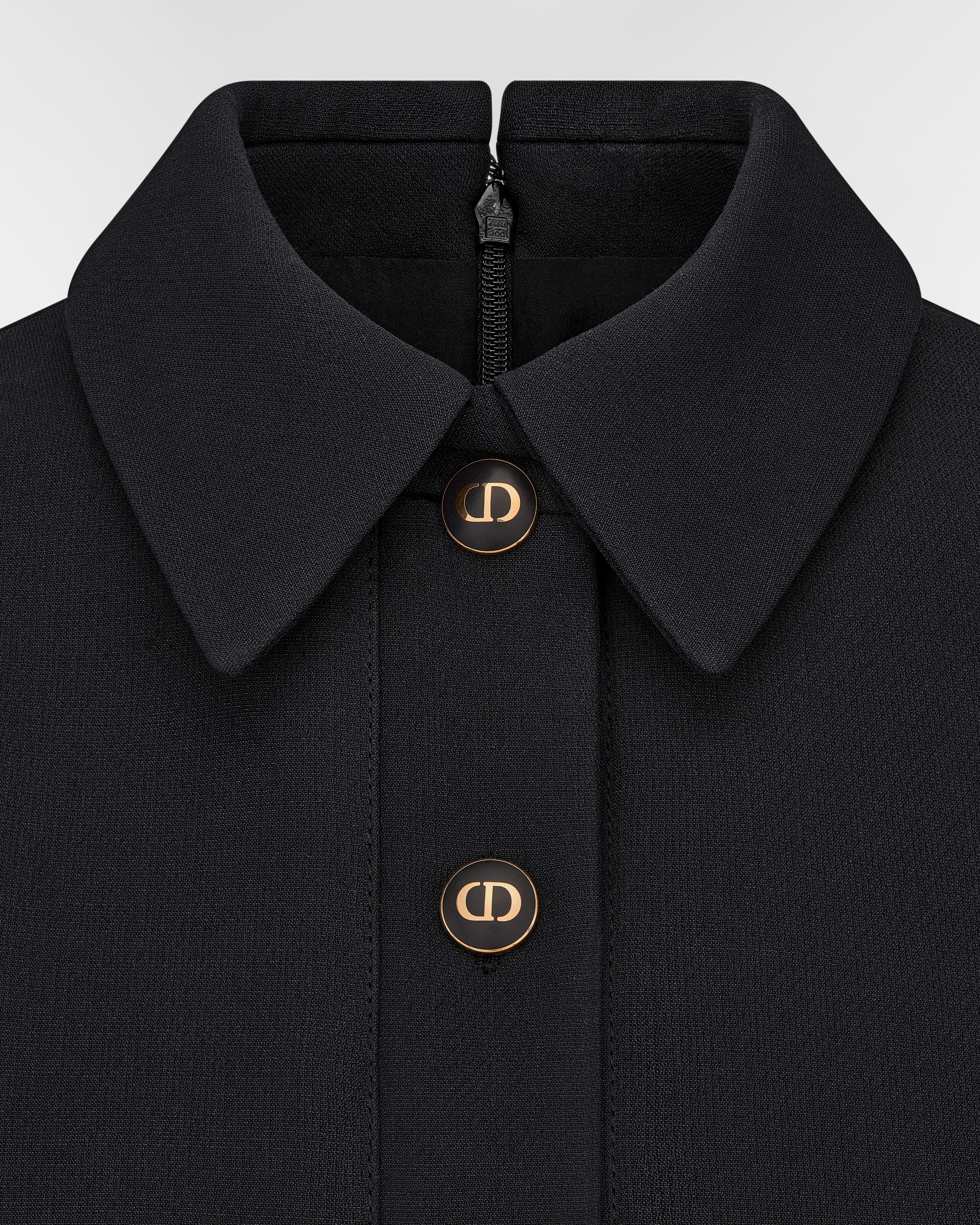 Fitted Dress with CD Buttons Black Wool and Silk E09