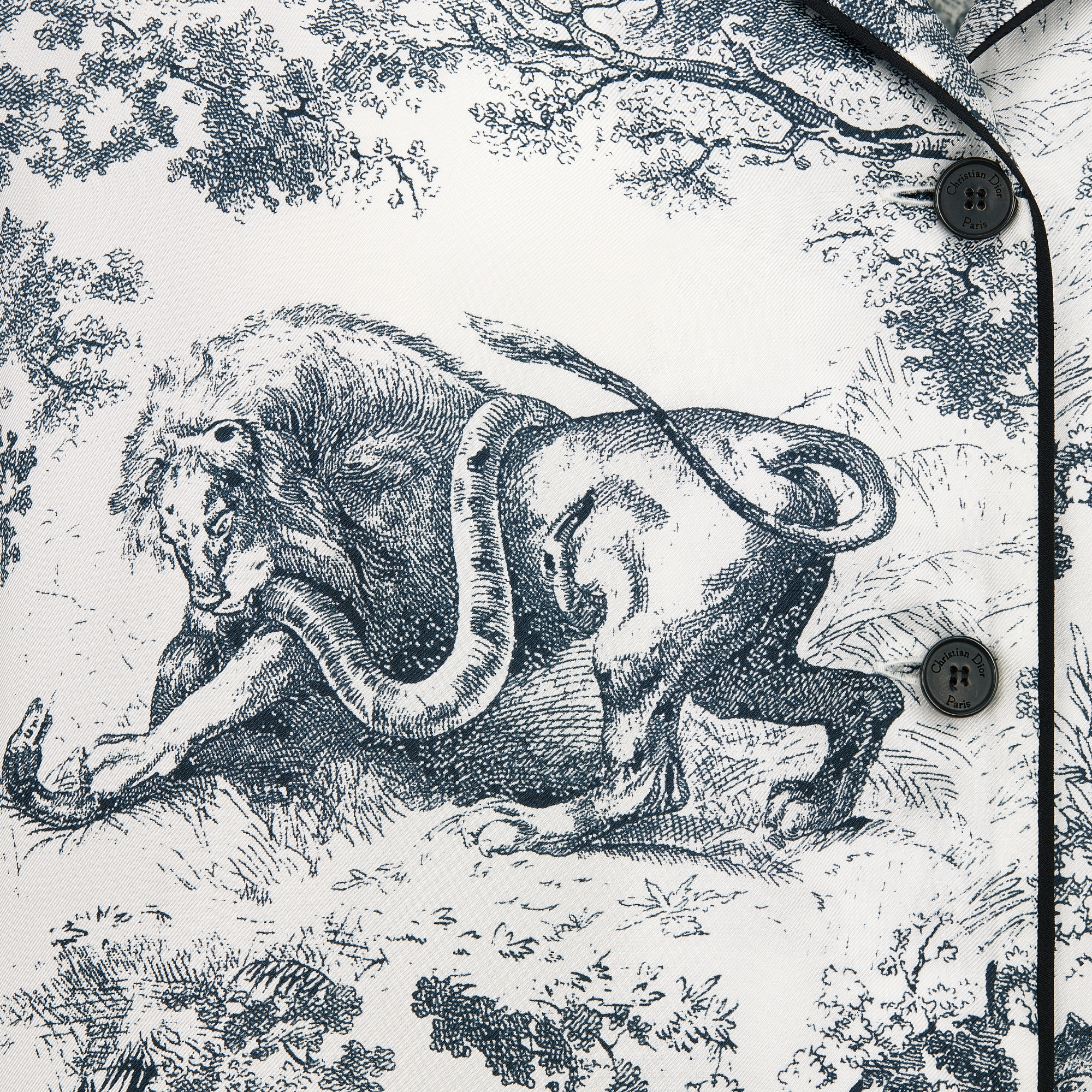 Dior Chez Moi Short-Sleeved Shirt White and Navy Blue Toile de Jouy Silk Twill E09