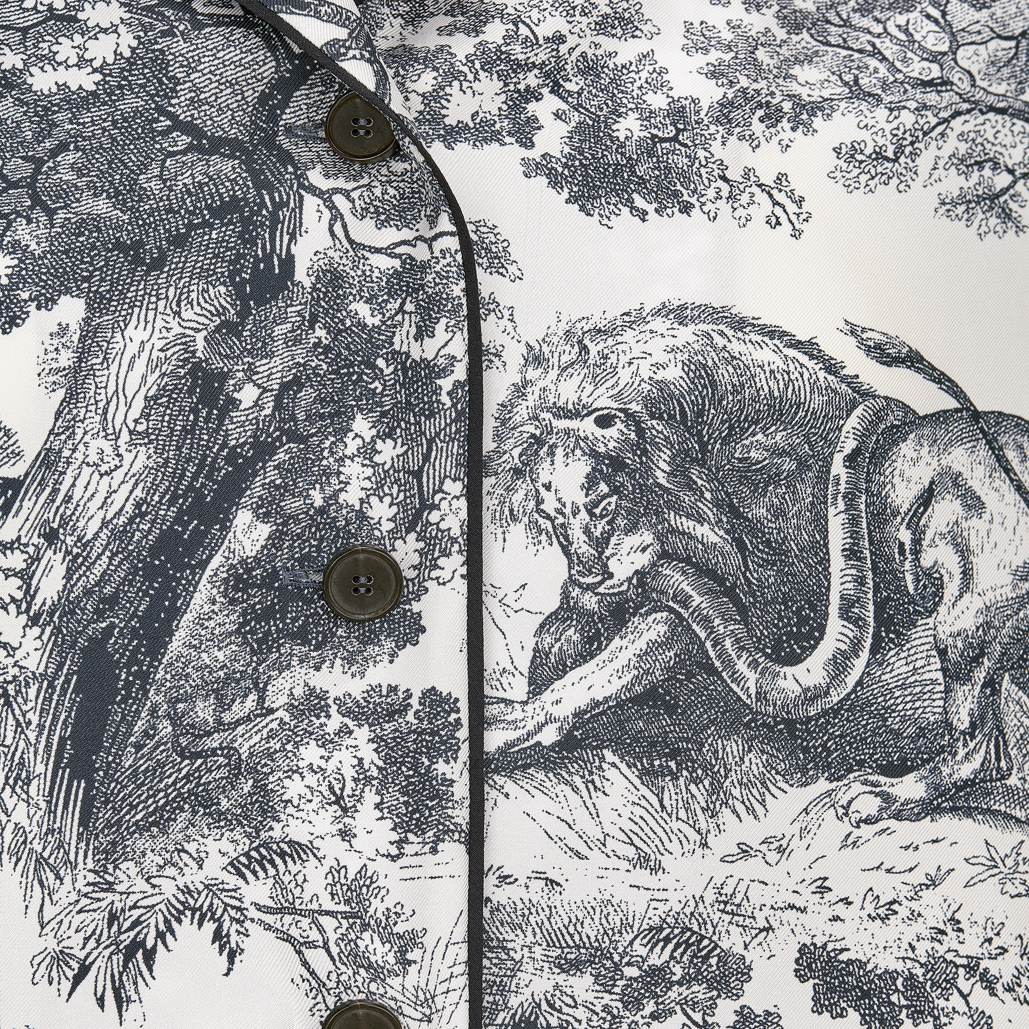 Dior Chez Moi Shirt White and Navy Blue Toile de Jouy Silk Twill E09