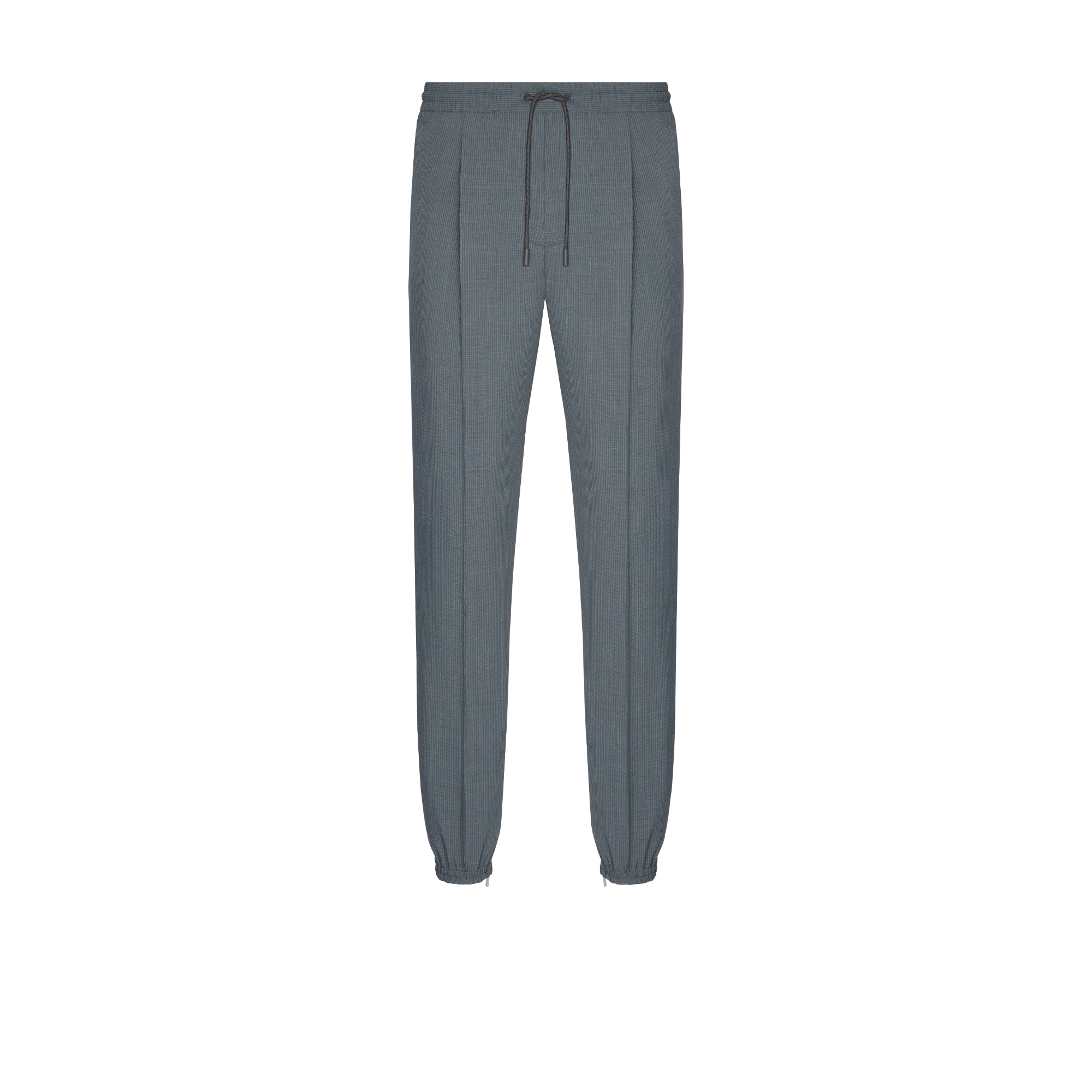 Tailored Track Pants Gray Checkered Virgin Wool-Blend Seersucker E01