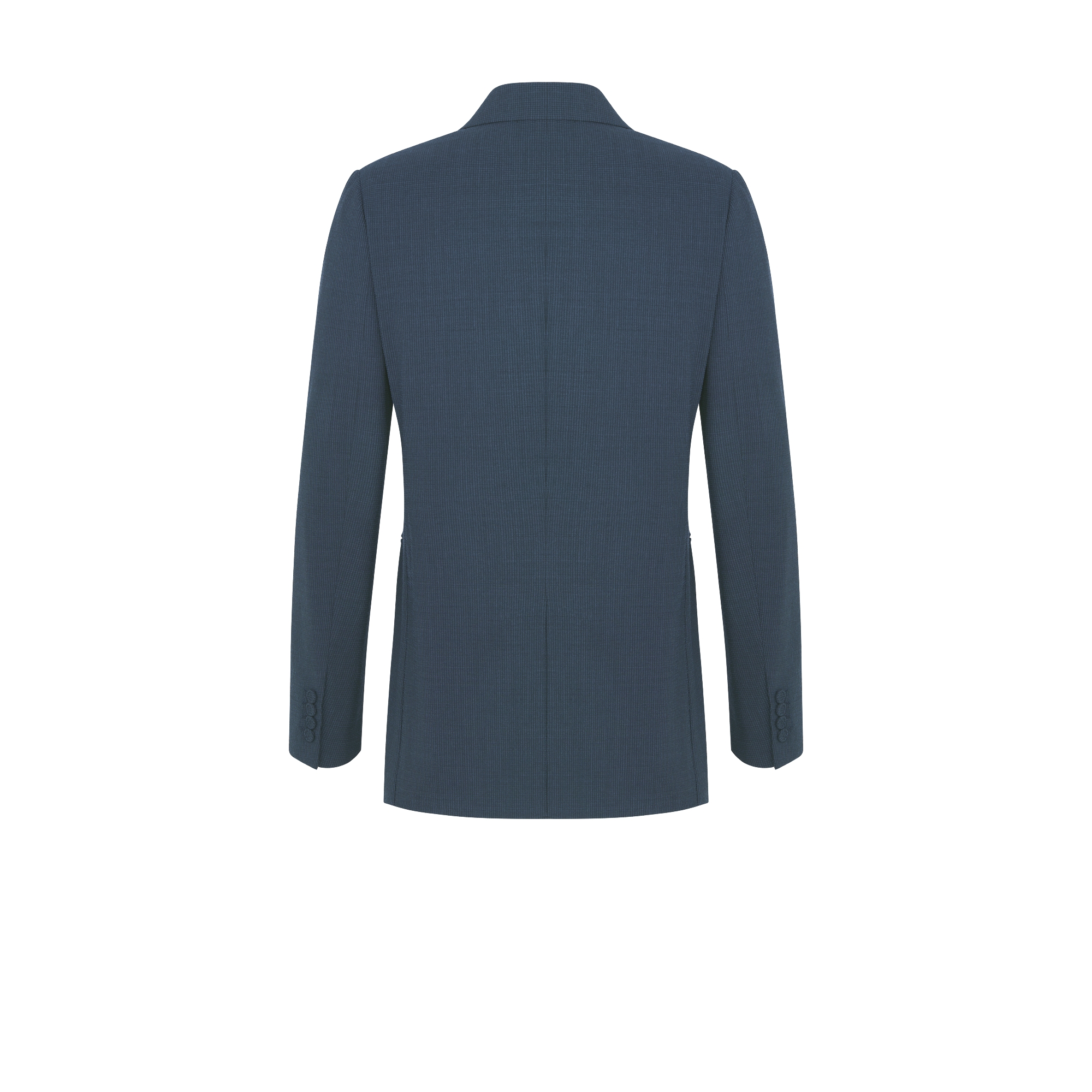 Double-Breasted Jacket with Buttoned Strap Blue Checkered Virgin Wool-Blend Seersucker E08