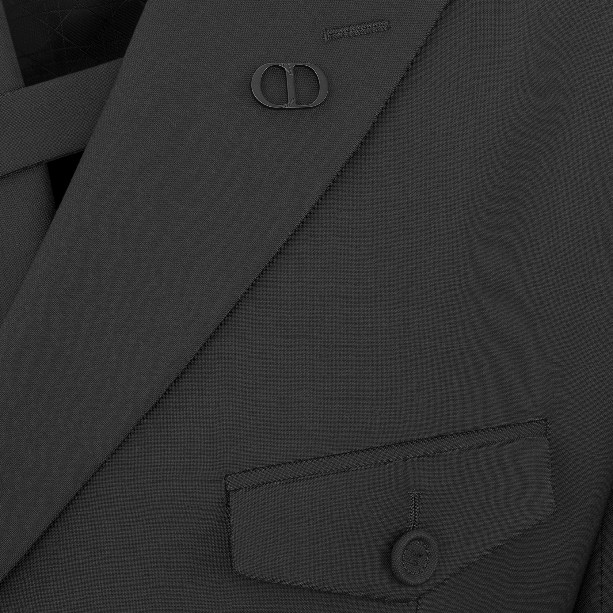 Doppelreihige Jacke mit geknöpftem Riemen Schurwolle und Mohair in Schwarz E09