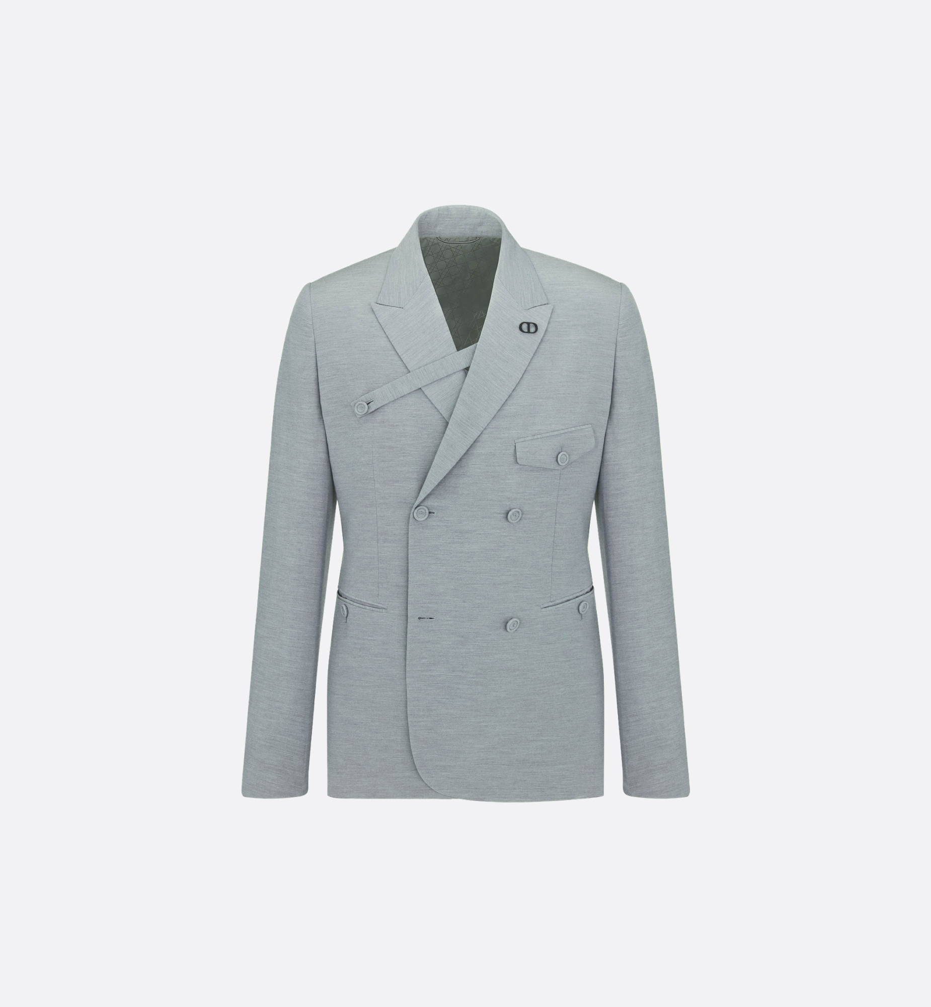 Double-Breasted Jacket with Buttoned Strap Gray Slub Cotton Double-Breasted Jacket with Buttoned Strap Gray Slub Cotton