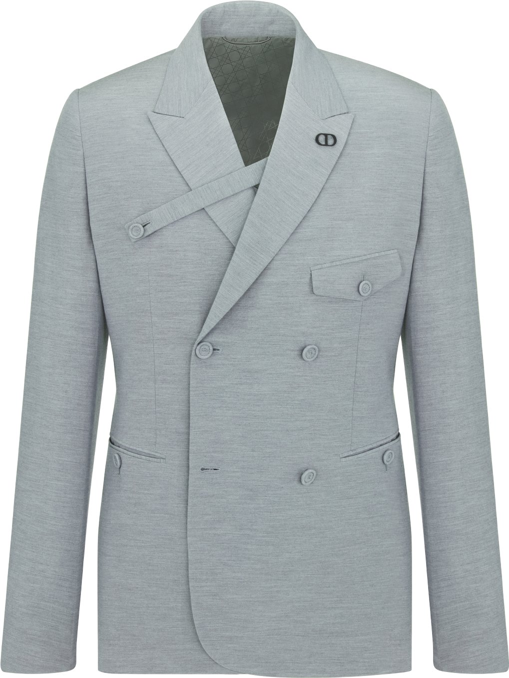 Double-Breasted Jacket with Buttoned Strap Gray Slub Cotton