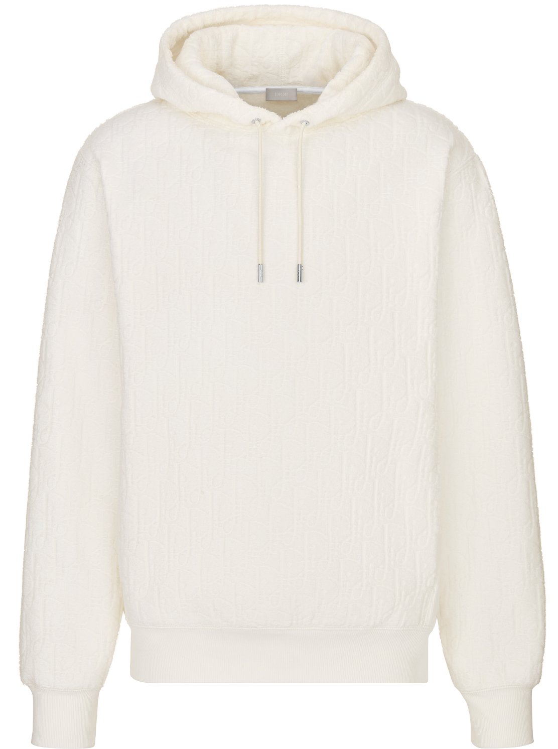 Gevoerde trui met capuchon en Christian Dior Couture kenmerk Witte katoenfleece met versleten effect DIOR