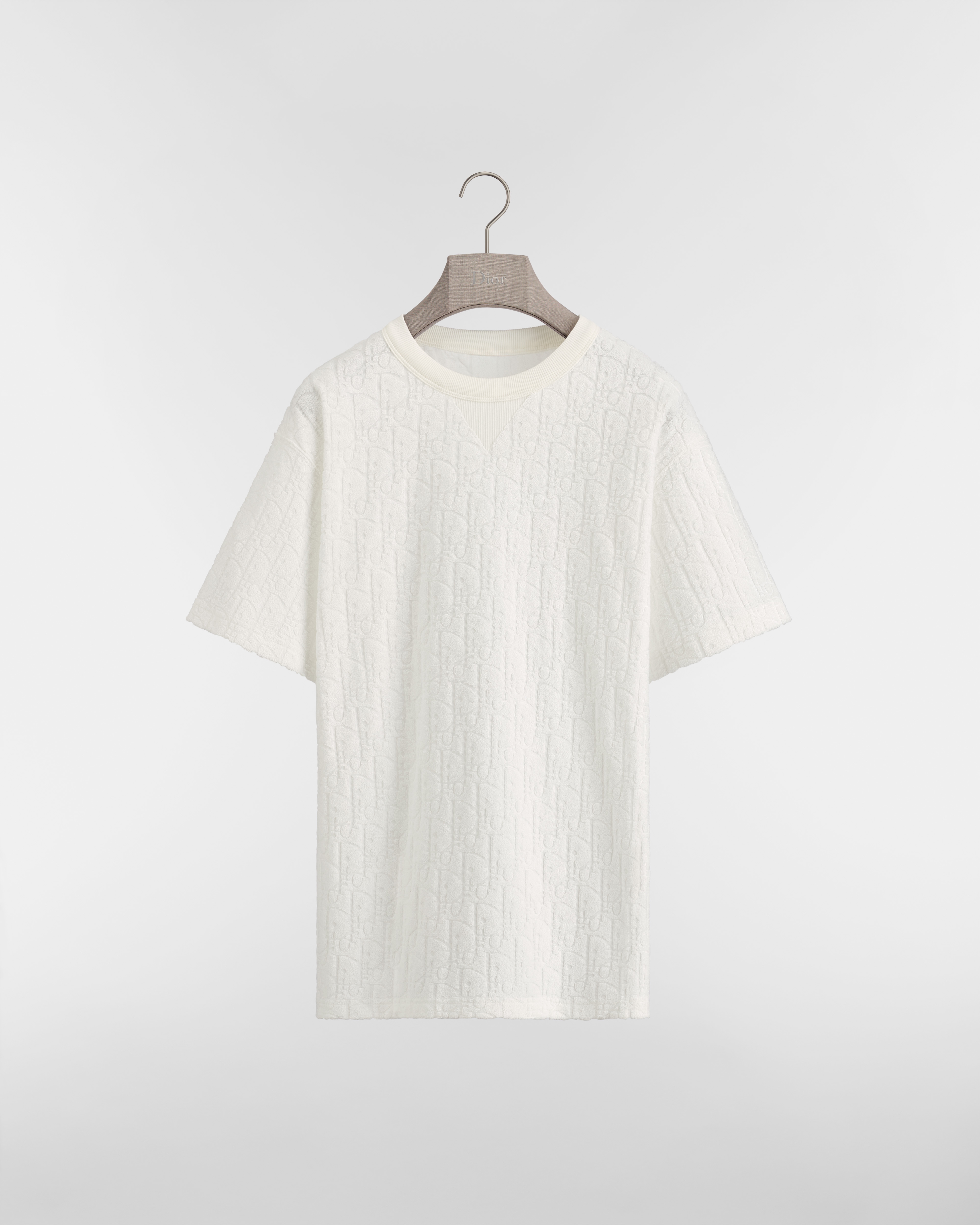 T-shirt Dior Oblique con vestibilità comoda Jacquard di spugna di cotone bianco sporco E01