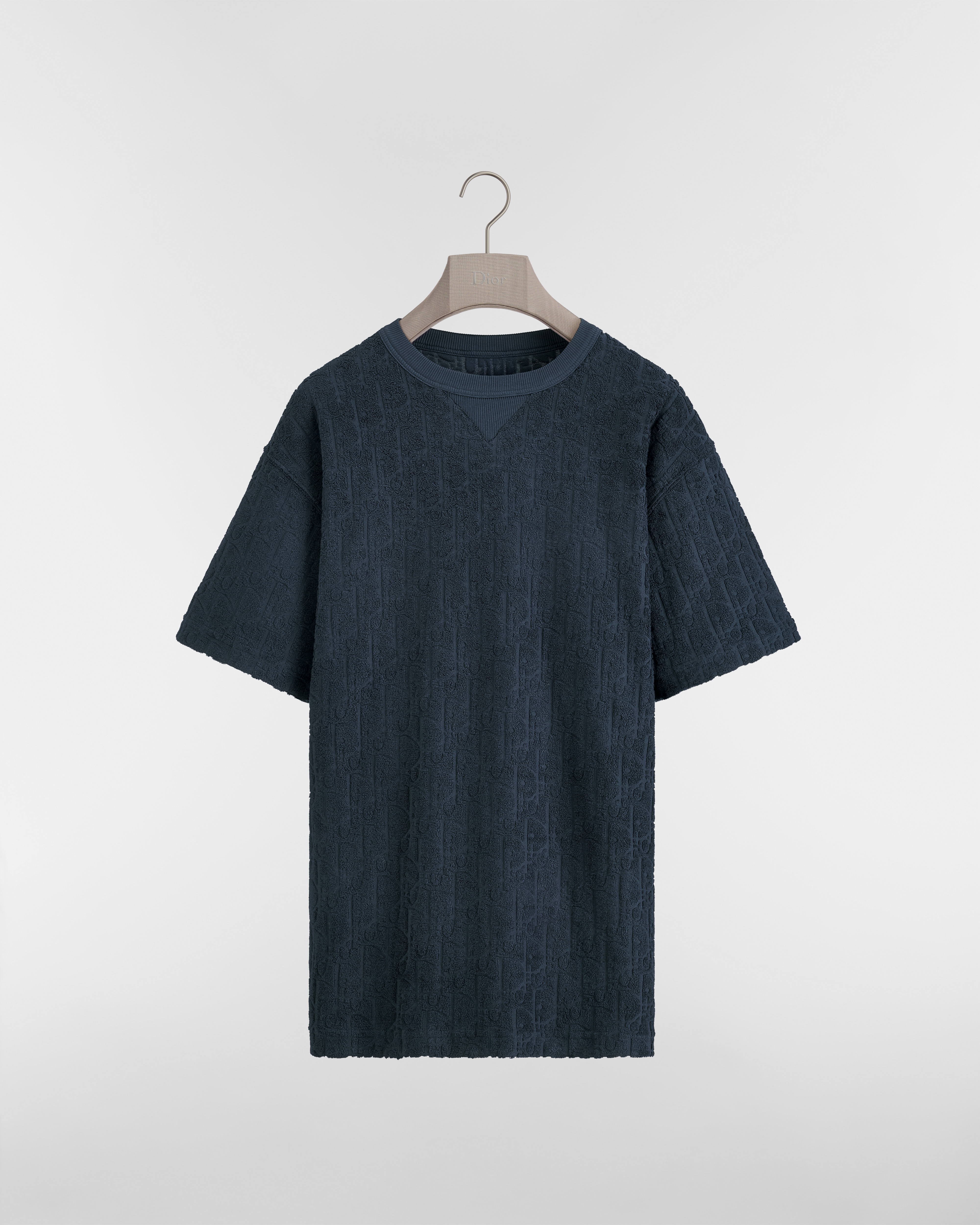 Dior Oblique Relaxed-Fit T-Shirt Navy Blue Terry Cotton Jacquard E01