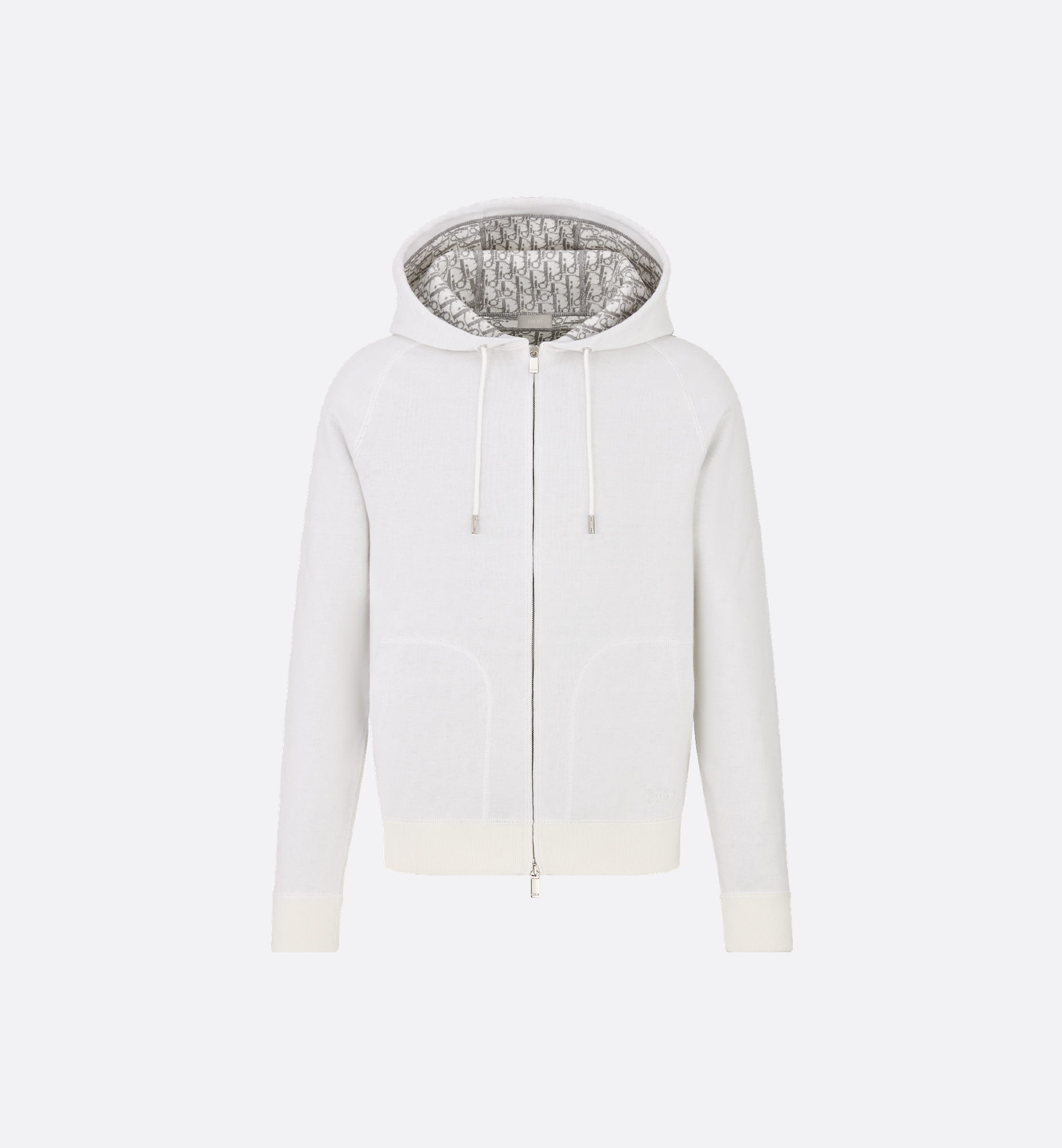 Hooded Track Jacket White Cotton Knit and Cashmere | DIOR Hooded Track Jacket White Cotton Knit and Cashmere | DIOR