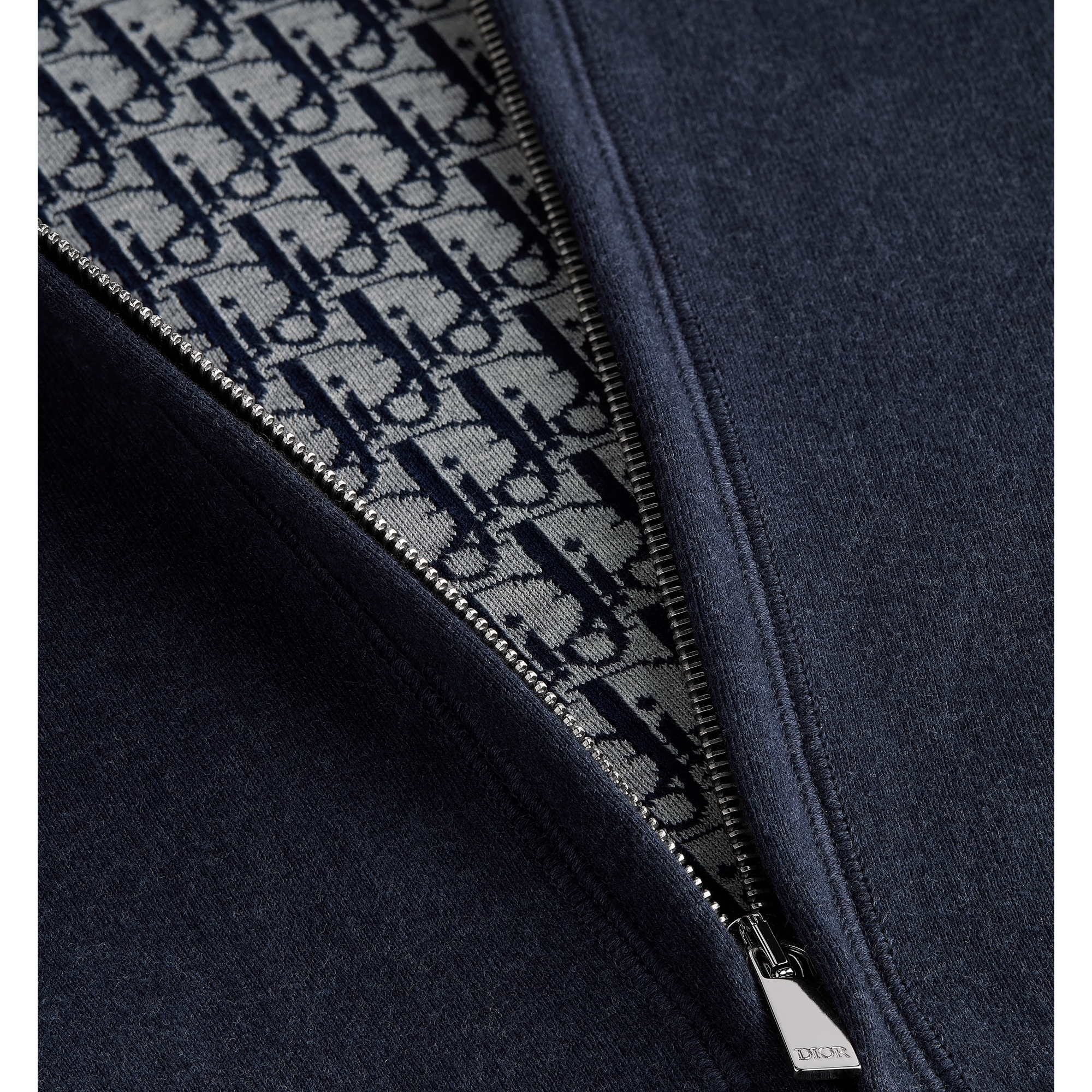 Hooded Track Jacket Navy Blue Cotton and Cashmere Knit E09