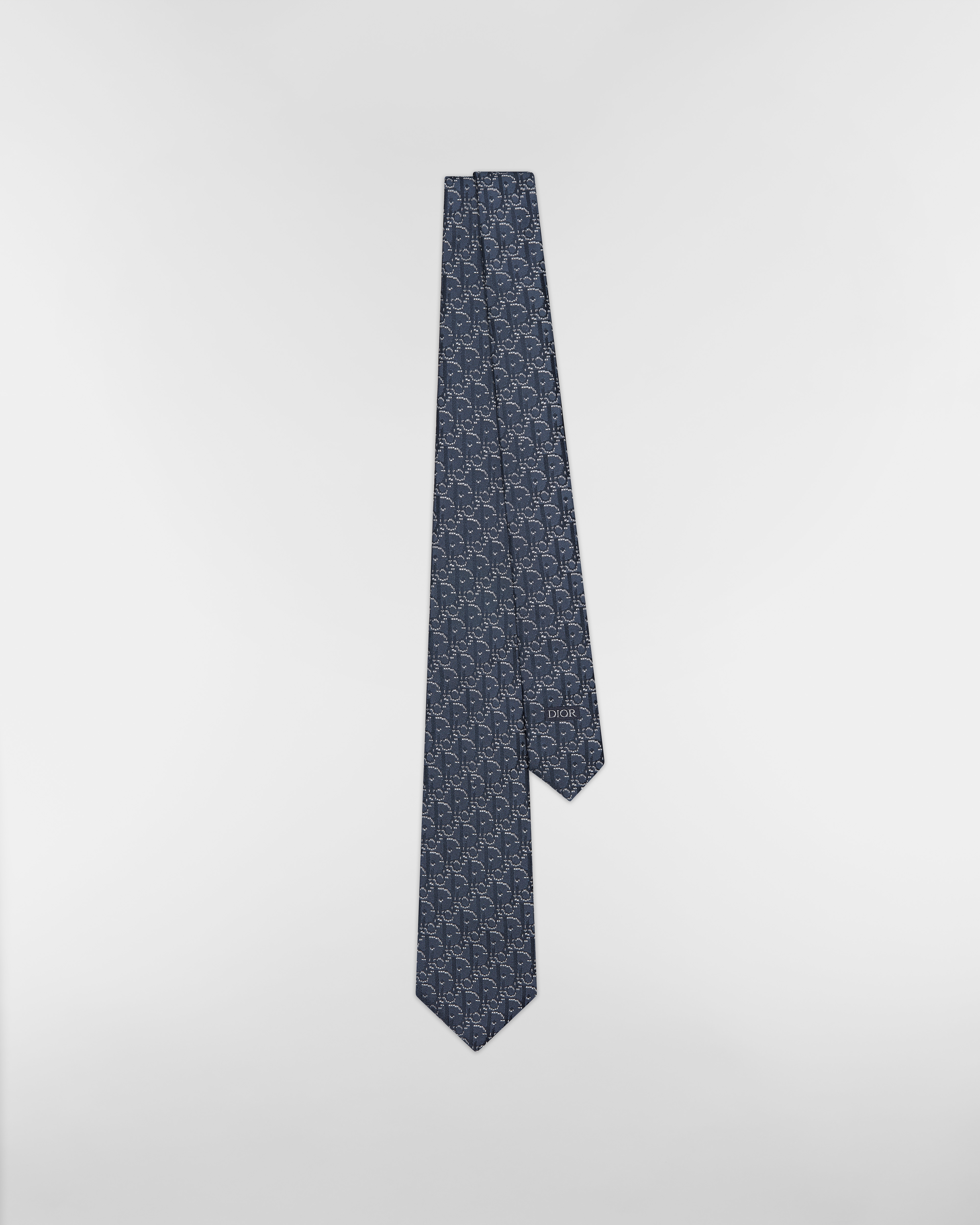 Dior Oblique Pixel Tie Blue, Navy Blue and White Silk E01
