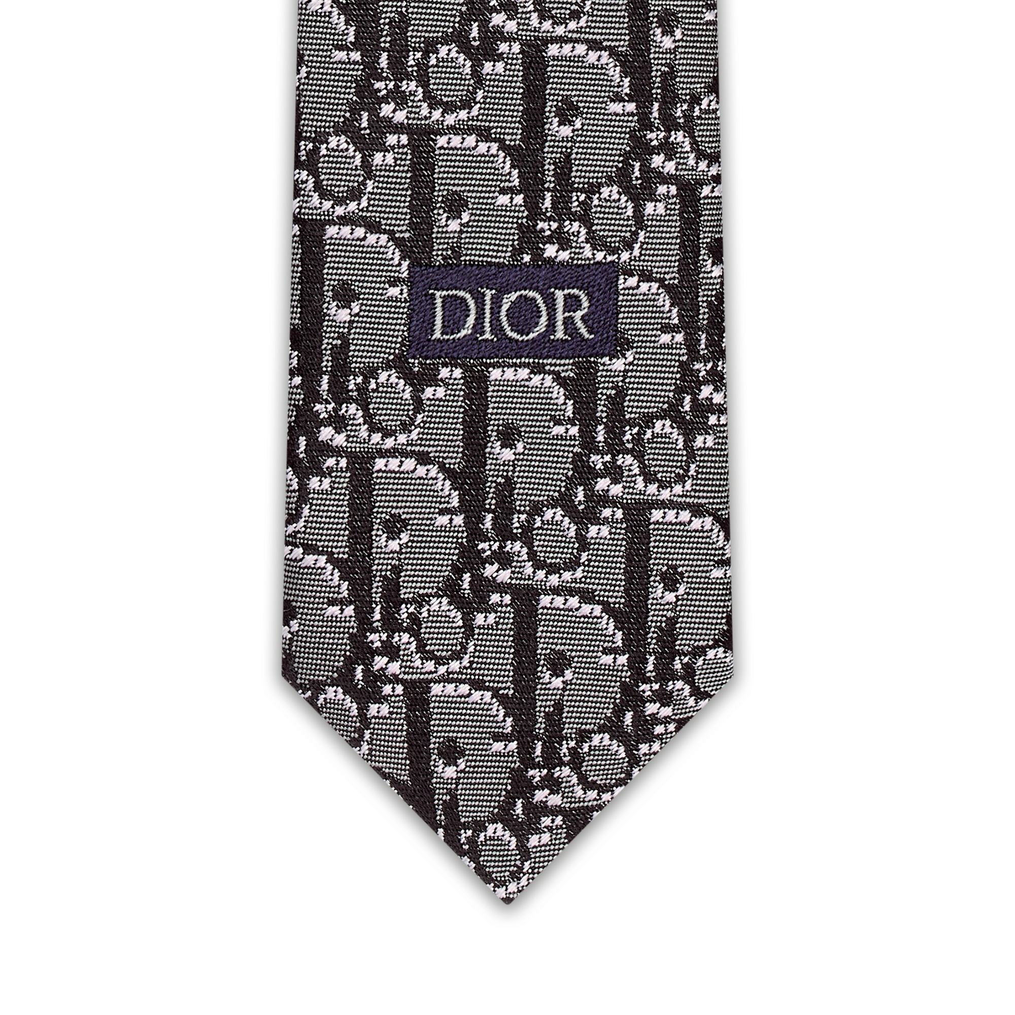 Corbata Dior Oblique Pixel Seda negra, gris y blanca E09