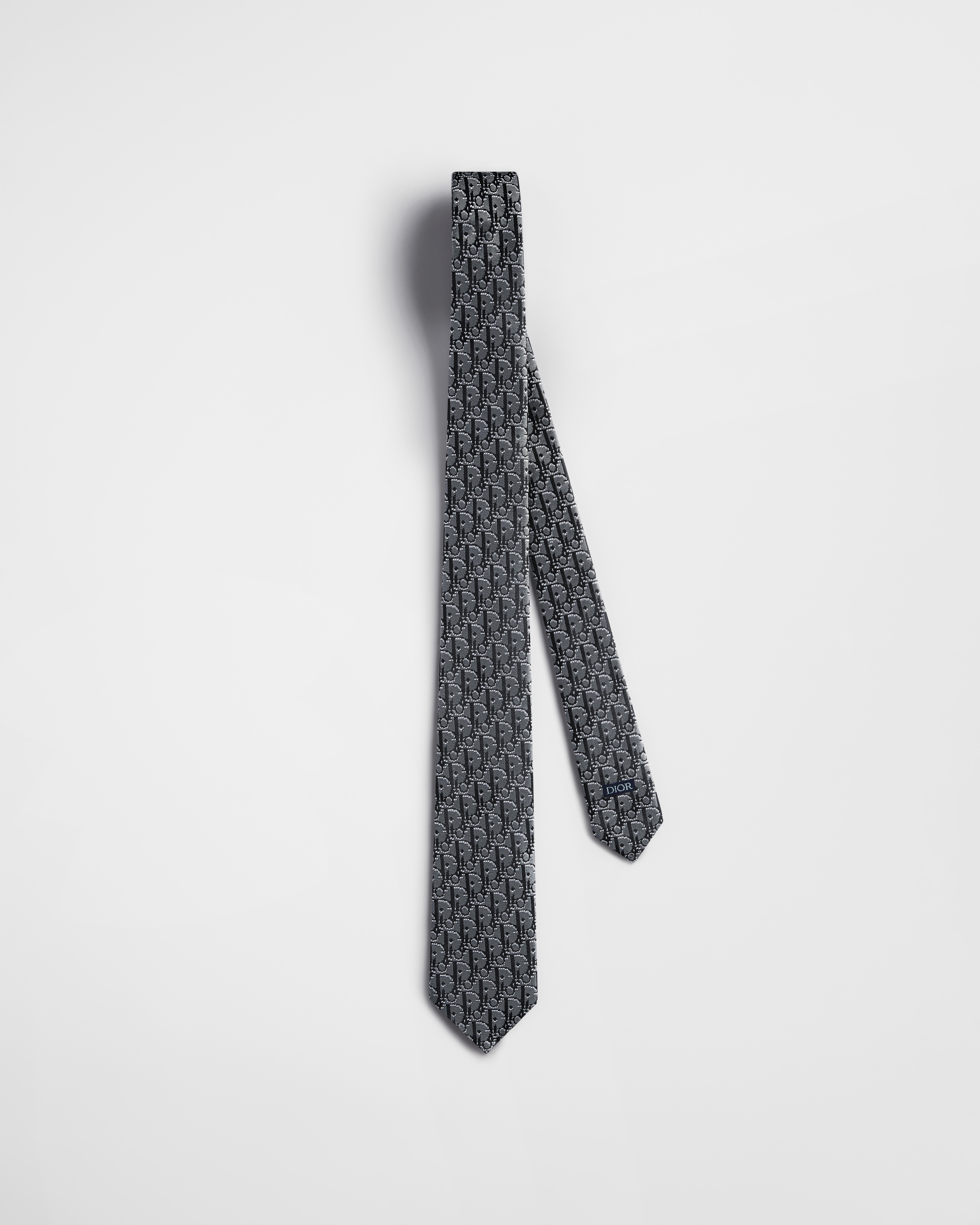 Corbata Dior Oblique Pixel Seda negra, gris y blanca E01