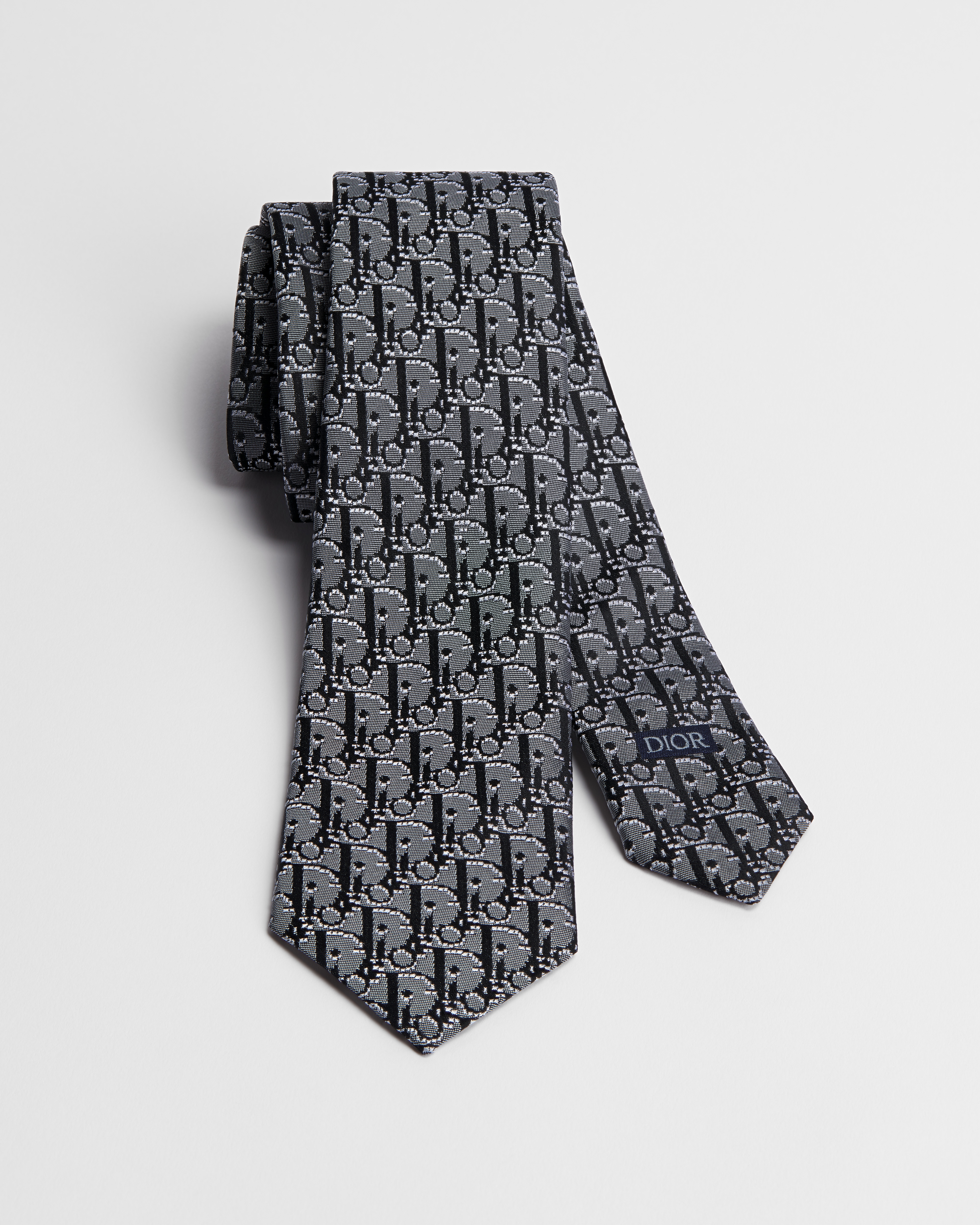 Dior Oblique Pixel Krawatte Seide in Grau, Schwarz und Weiß E10