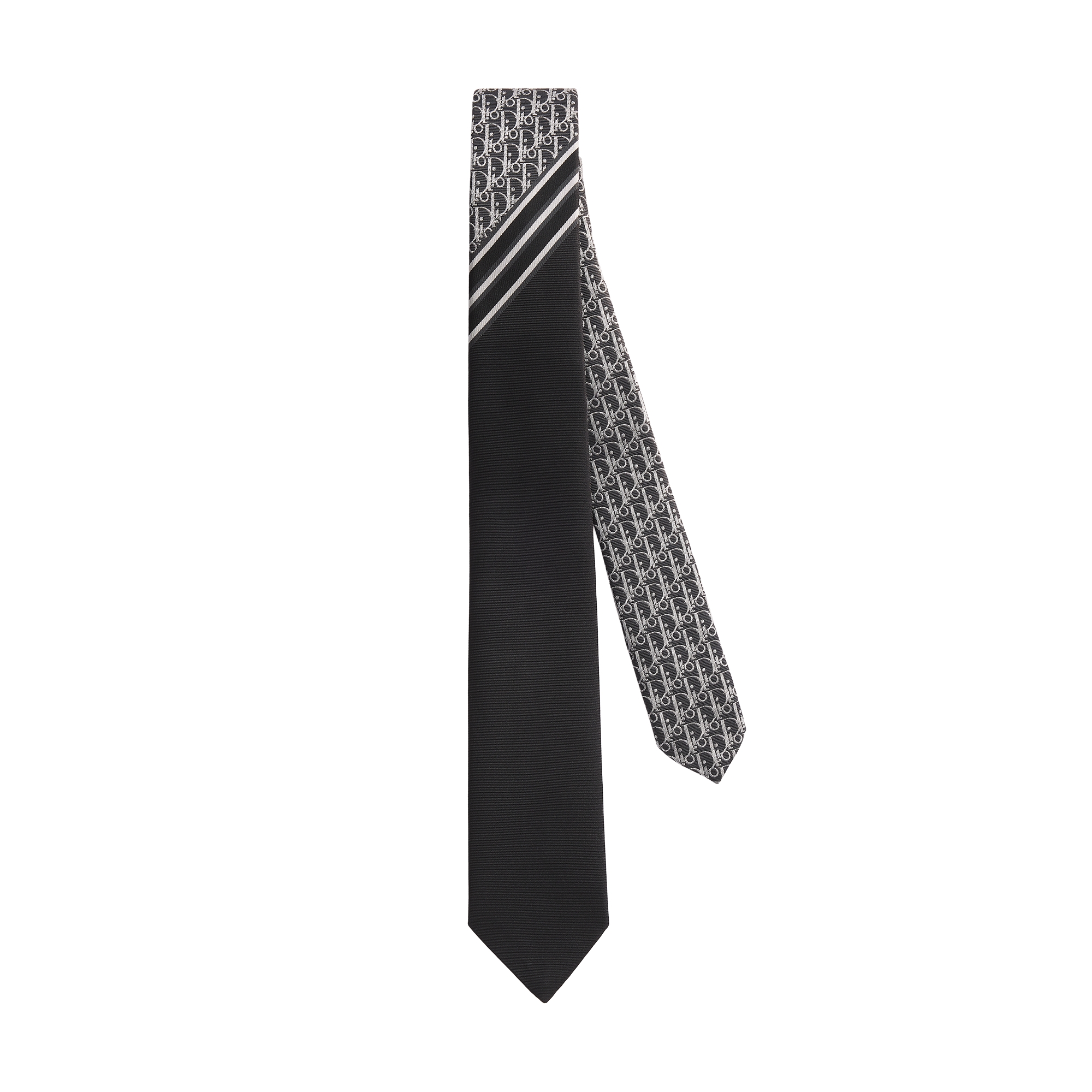 Striped Dior Oblique Tie Black, White and Gray Silk E01
