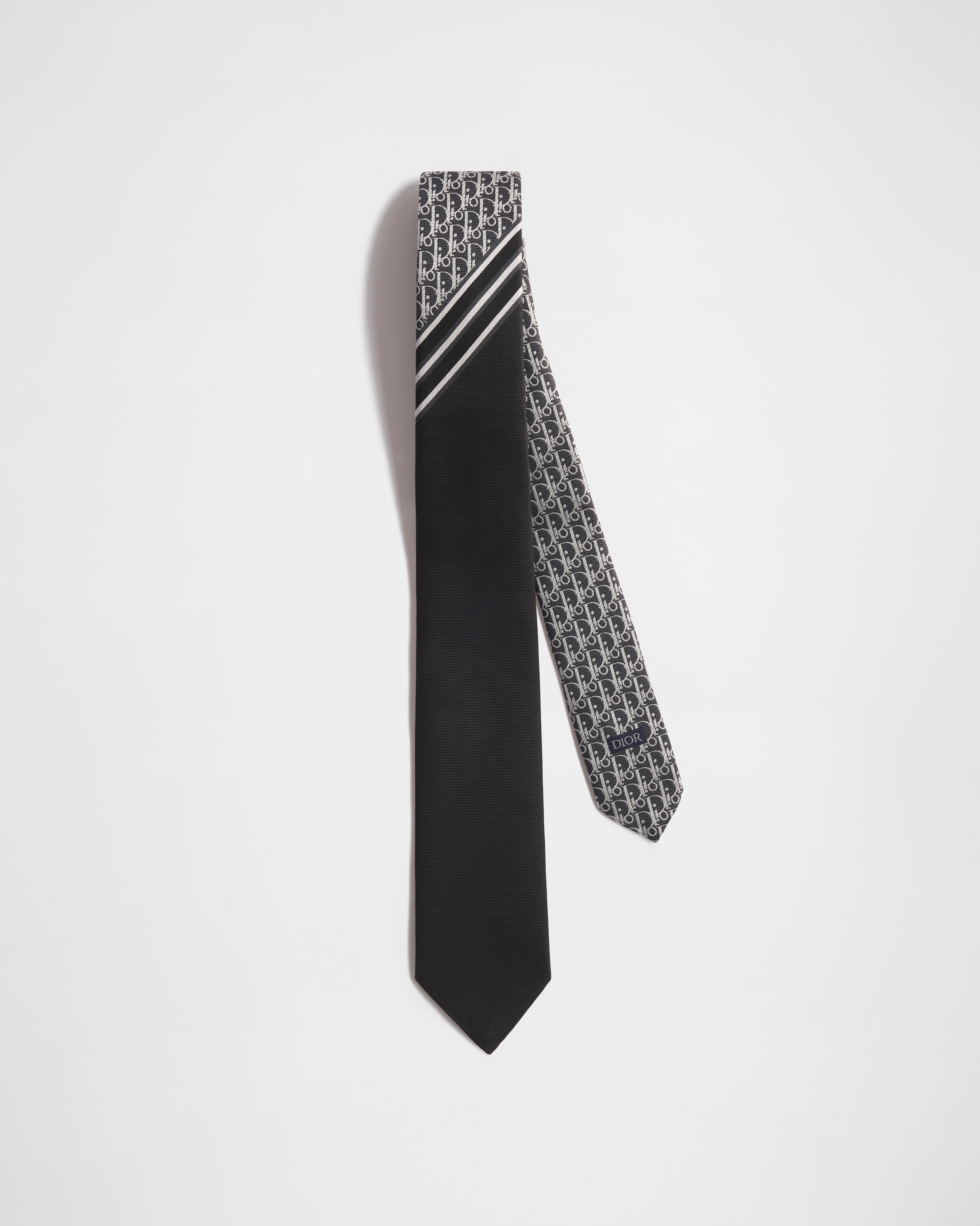 Striped Dior Oblique Tie Black, White and Gray Silk E01