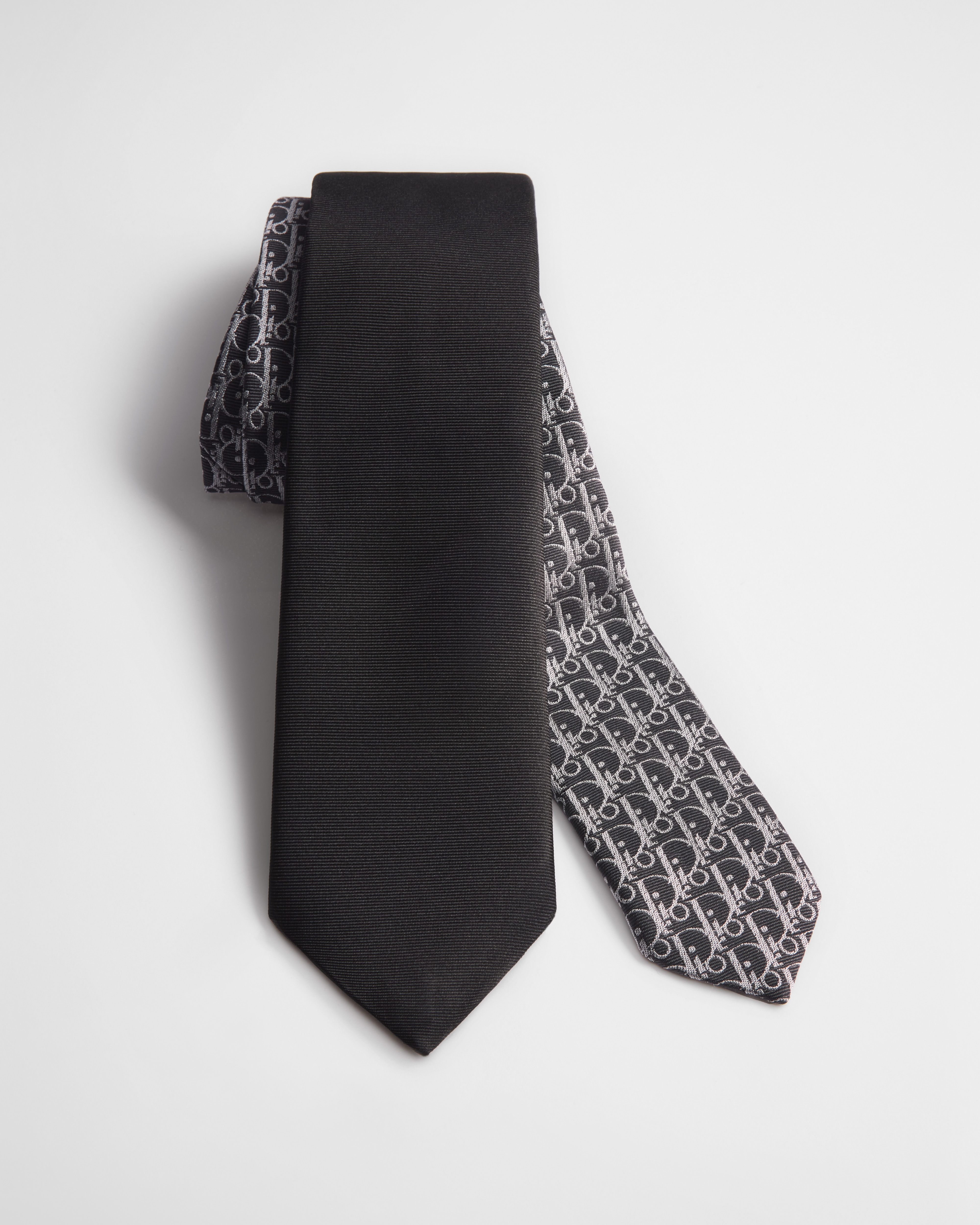 Cravatta Dior Oblique a strisce Seta nera, bianca e grigia E10